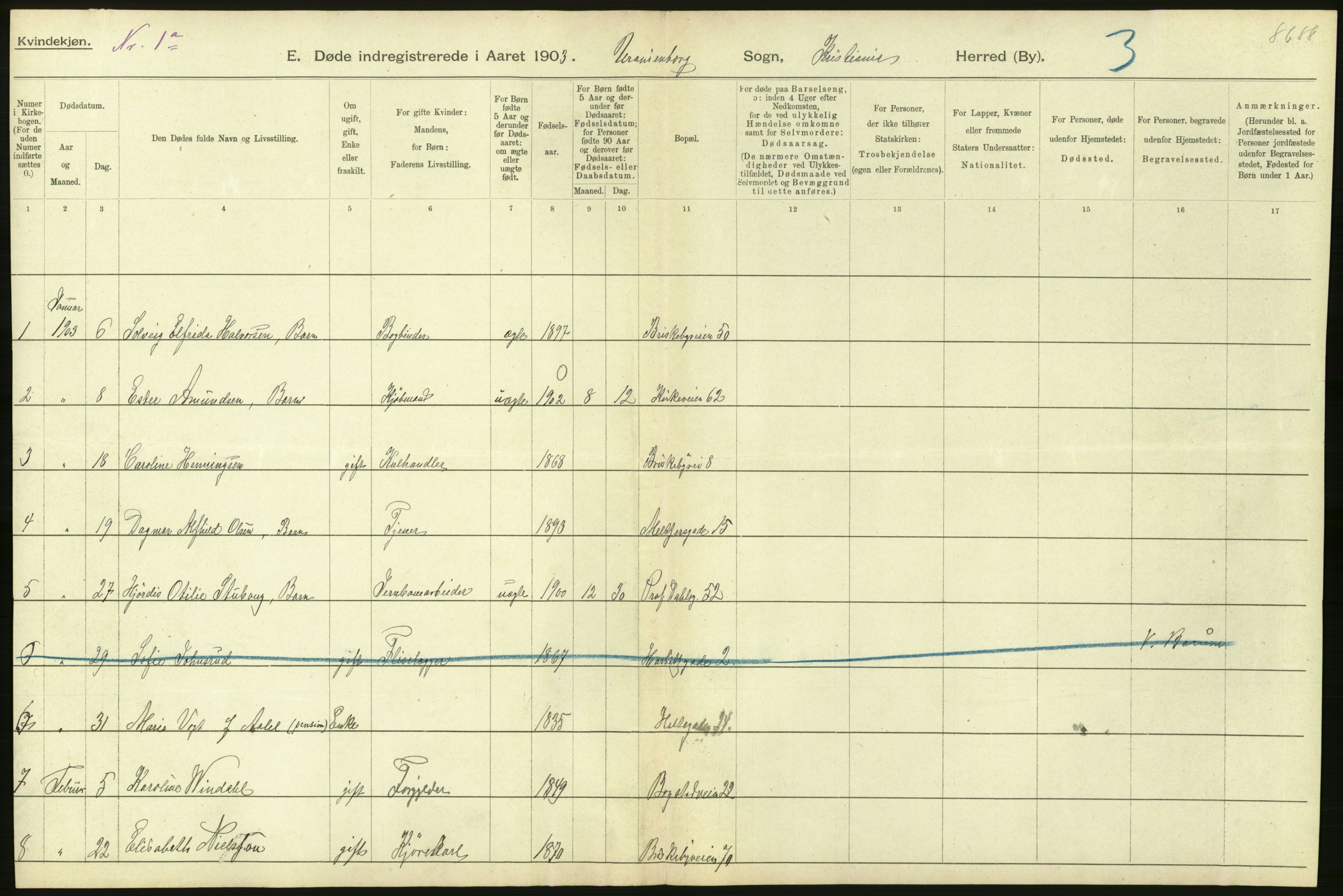 Statistisk sentralbyrå, Sosiodemografiske emner, Befolkning, AV/RA-S-2228/D/Df/Dfa/Dfaa/L0004: Kristiania: Gifte, døde, 1903, p. 194