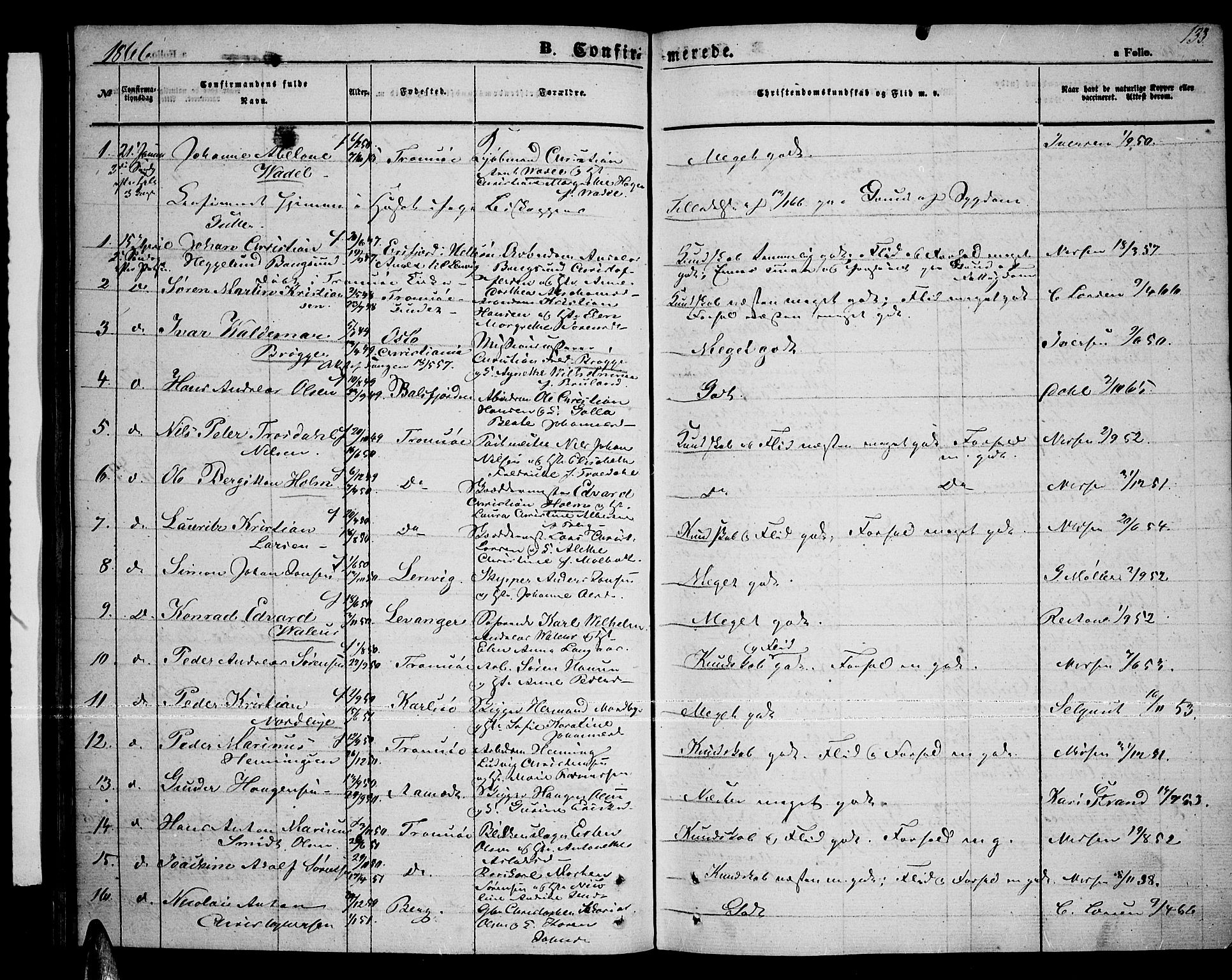 Tromsø sokneprestkontor/stiftsprosti/domprosti, AV/SATØ-S-1343/G/Gb/L0006klokker: Parish register (copy) no. 6, 1857-1866, p. 133