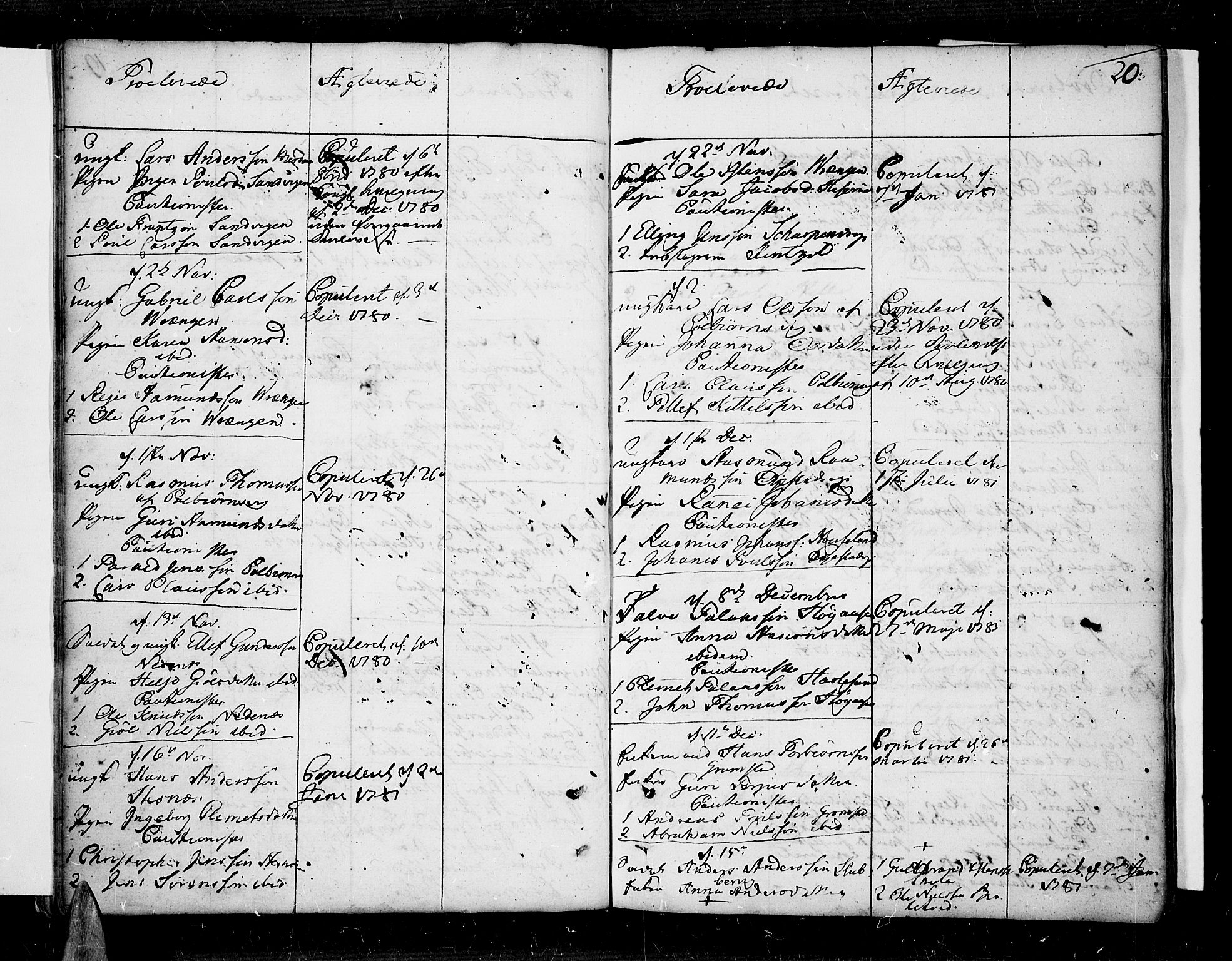 Øyestad sokneprestkontor, SAK/1111-0049/F/Fa/L0009: Parish register (official) no. A 9, 1778-1808, p. 20