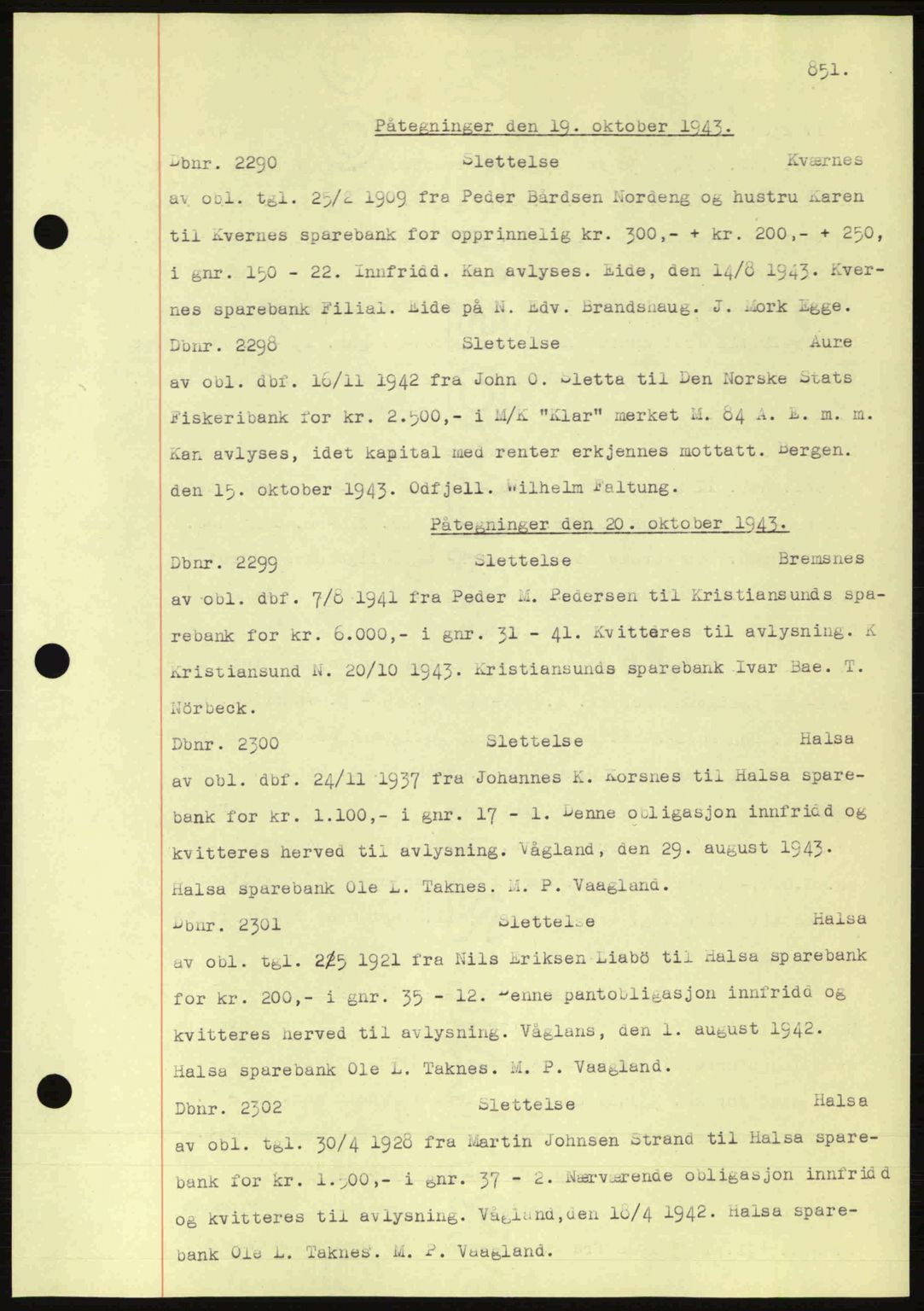 Nordmøre sorenskriveri, AV/SAT-A-4132/1/2/2Ca: Mortgage book no. C81, 1940-1945, Diary no: : 2276/1943