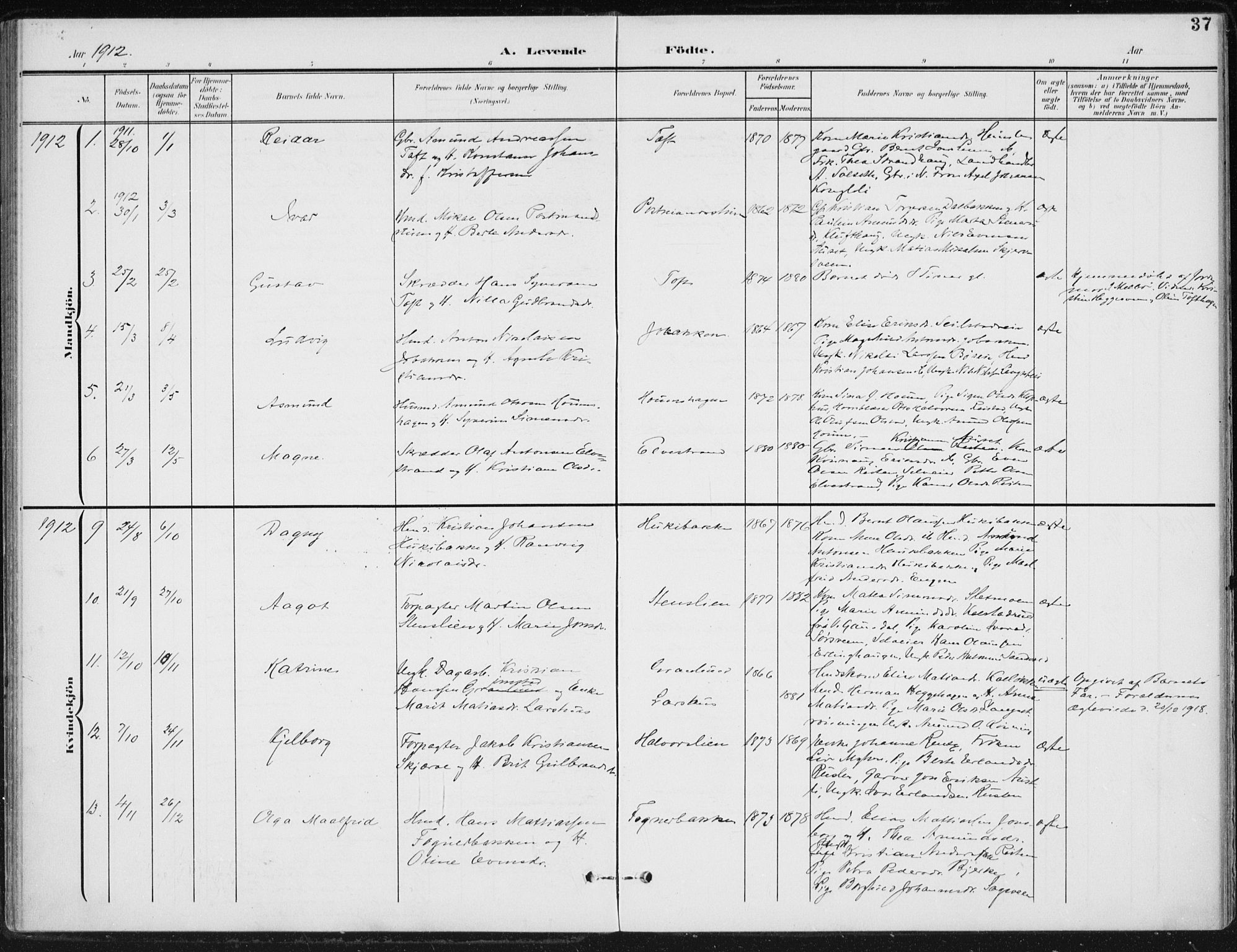 Østre Gausdal prestekontor, AV/SAH-PREST-092/H/Ha/Haa/L0005: Parish register (official) no. 5, 1902-1920, p. 37