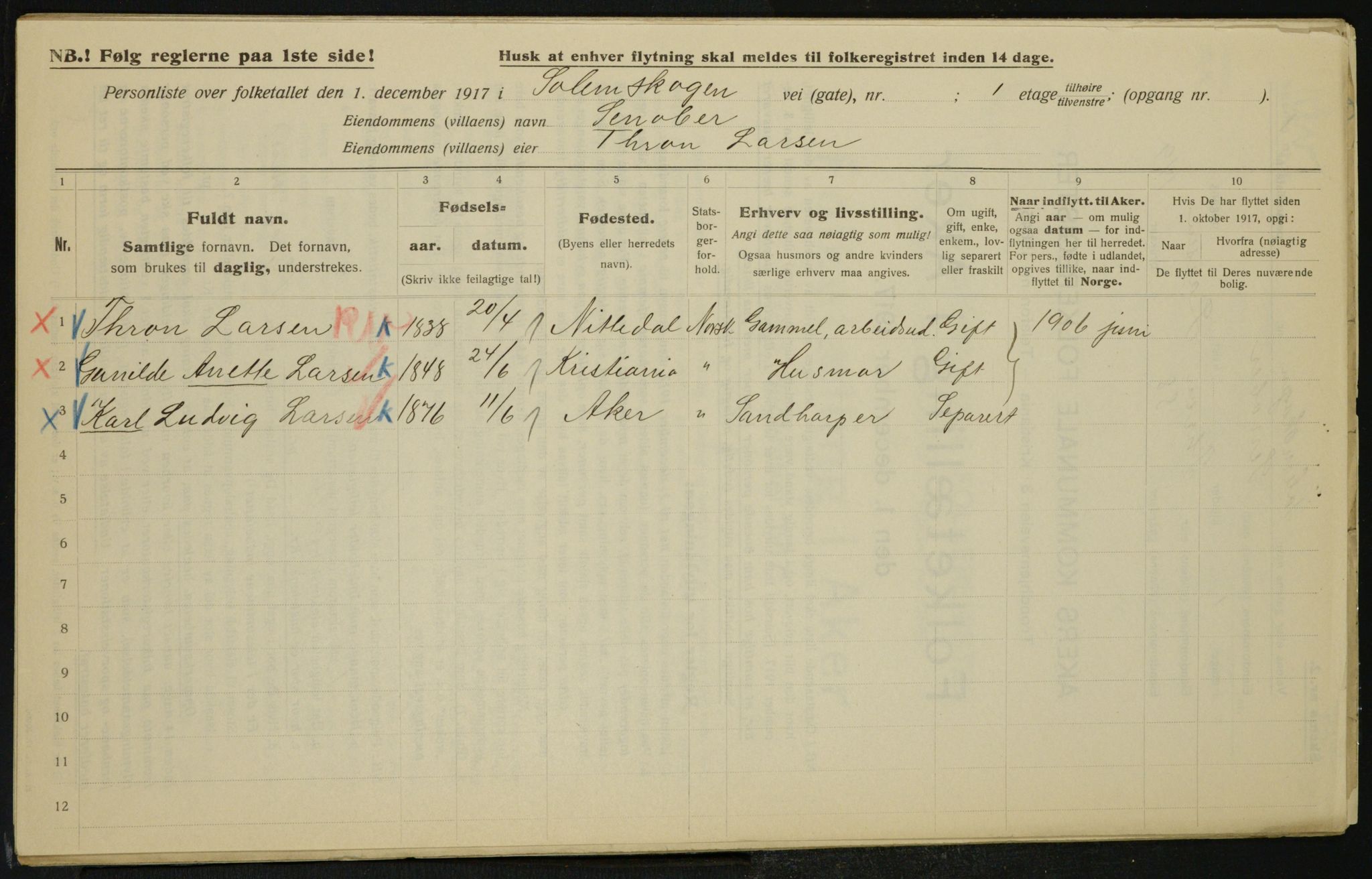 OBA, Municipal Census 1917 for Aker, 1917, p. 14009