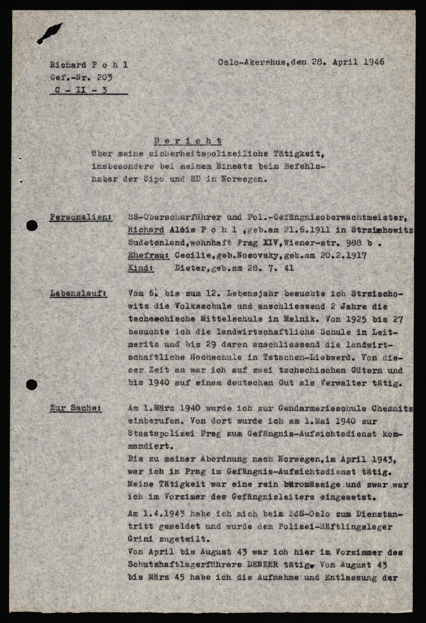 Forsvaret, Forsvarets overkommando II, AV/RA-RAFA-3915/D/Db/L0026: CI Questionaires. Tyske okkupasjonsstyrker i Norge. Tyskere., 1945-1946, p. 261