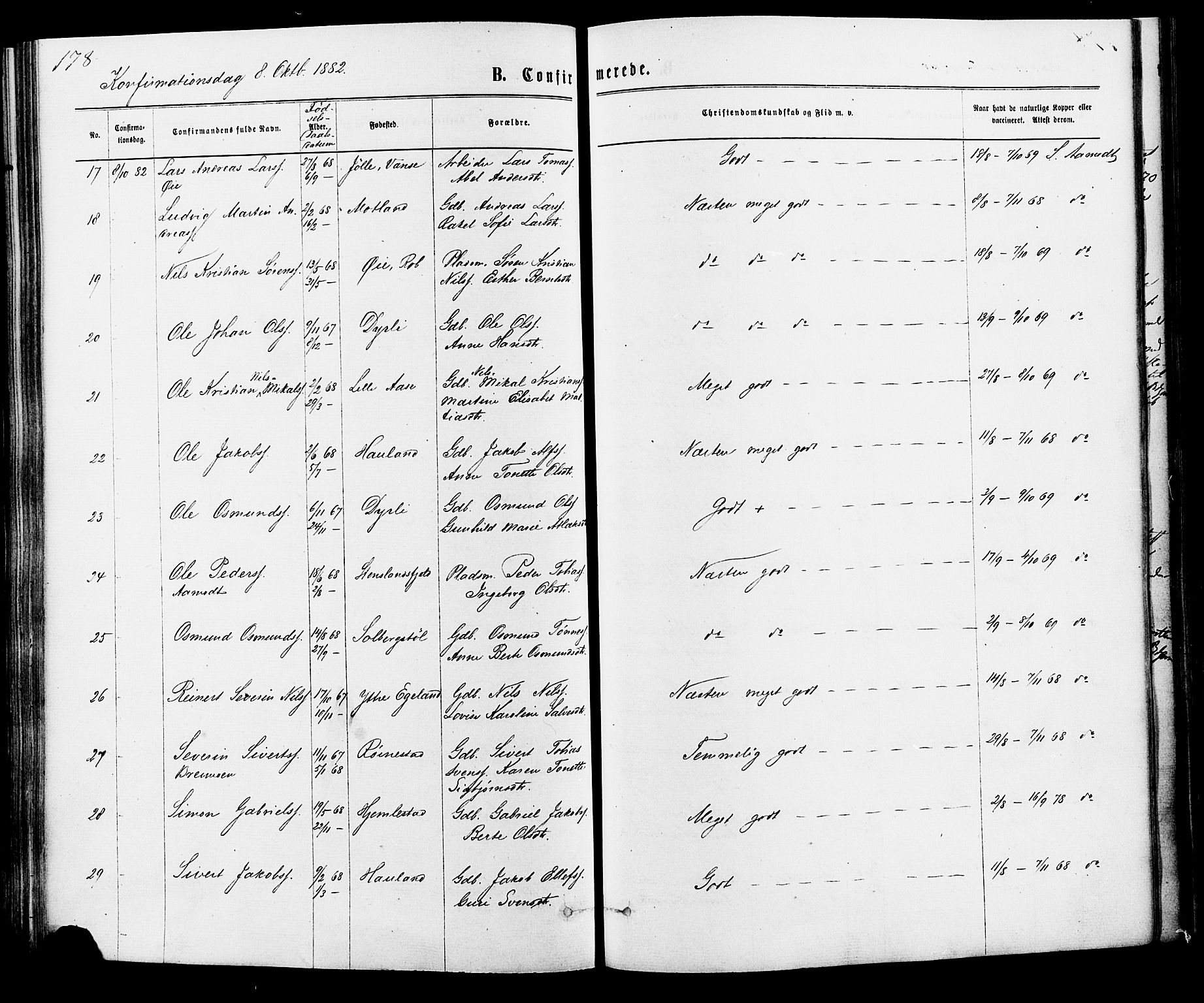 Kvinesdal sokneprestkontor, SAK/1111-0026/F/Fa/Fab/L0007: Parish register (official) no. A 7, 1870-1885, p. 179