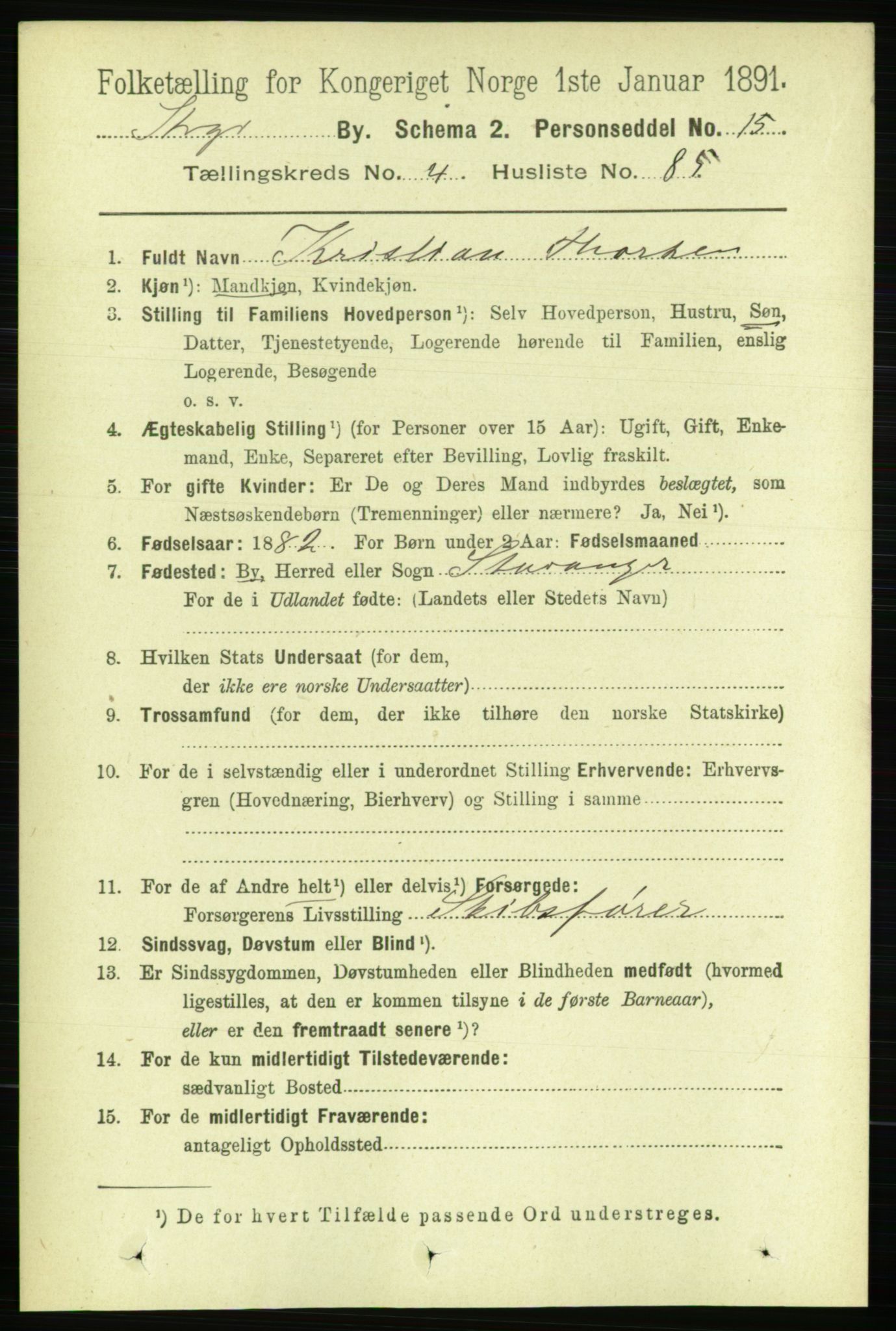 RA, 1891 census for 1103 Stavanger, 1891, p. 8582