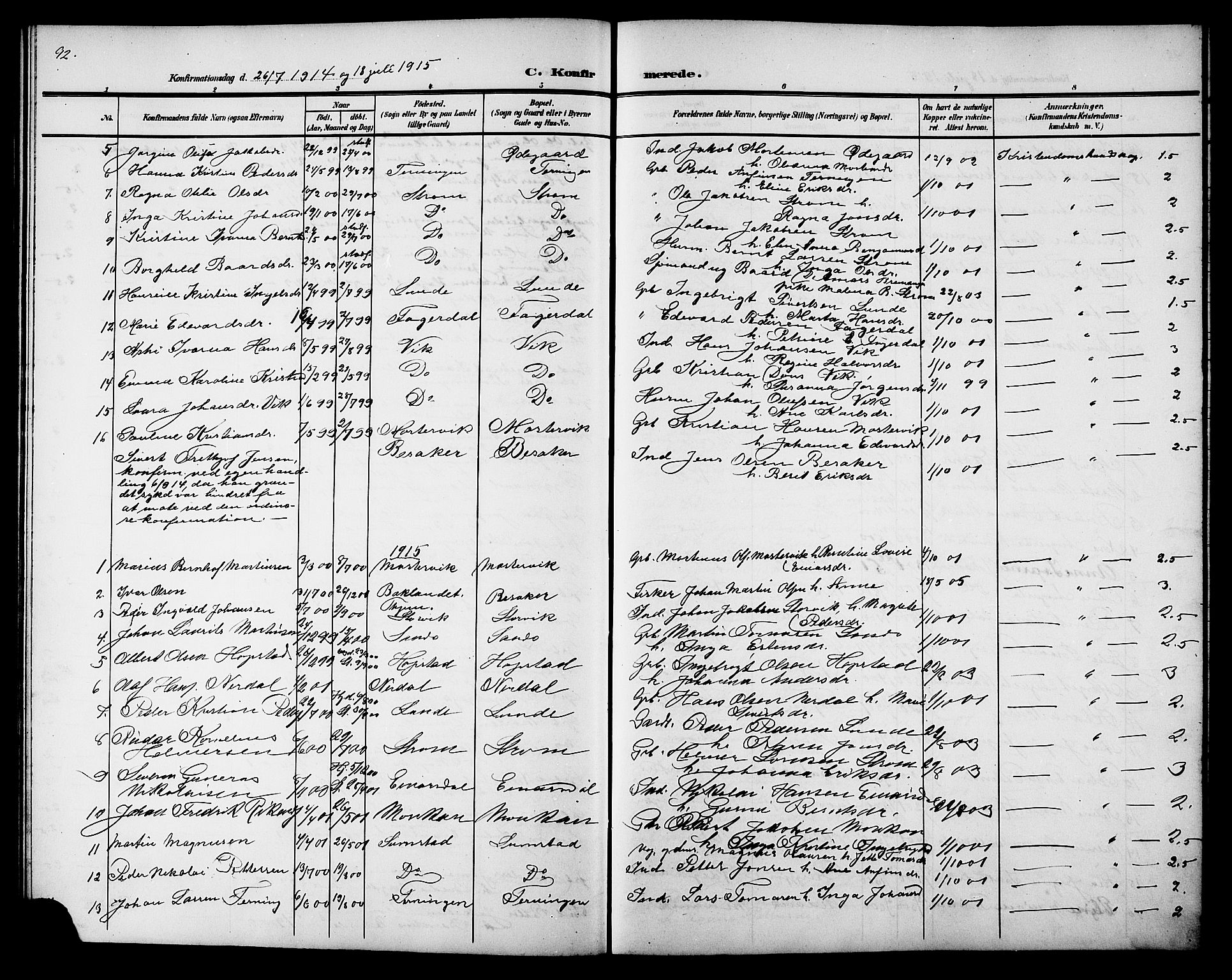Ministerialprotokoller, klokkerbøker og fødselsregistre - Sør-Trøndelag, SAT/A-1456/657/L0717: Parish register (copy) no. 657C04, 1904-1923, p. 92