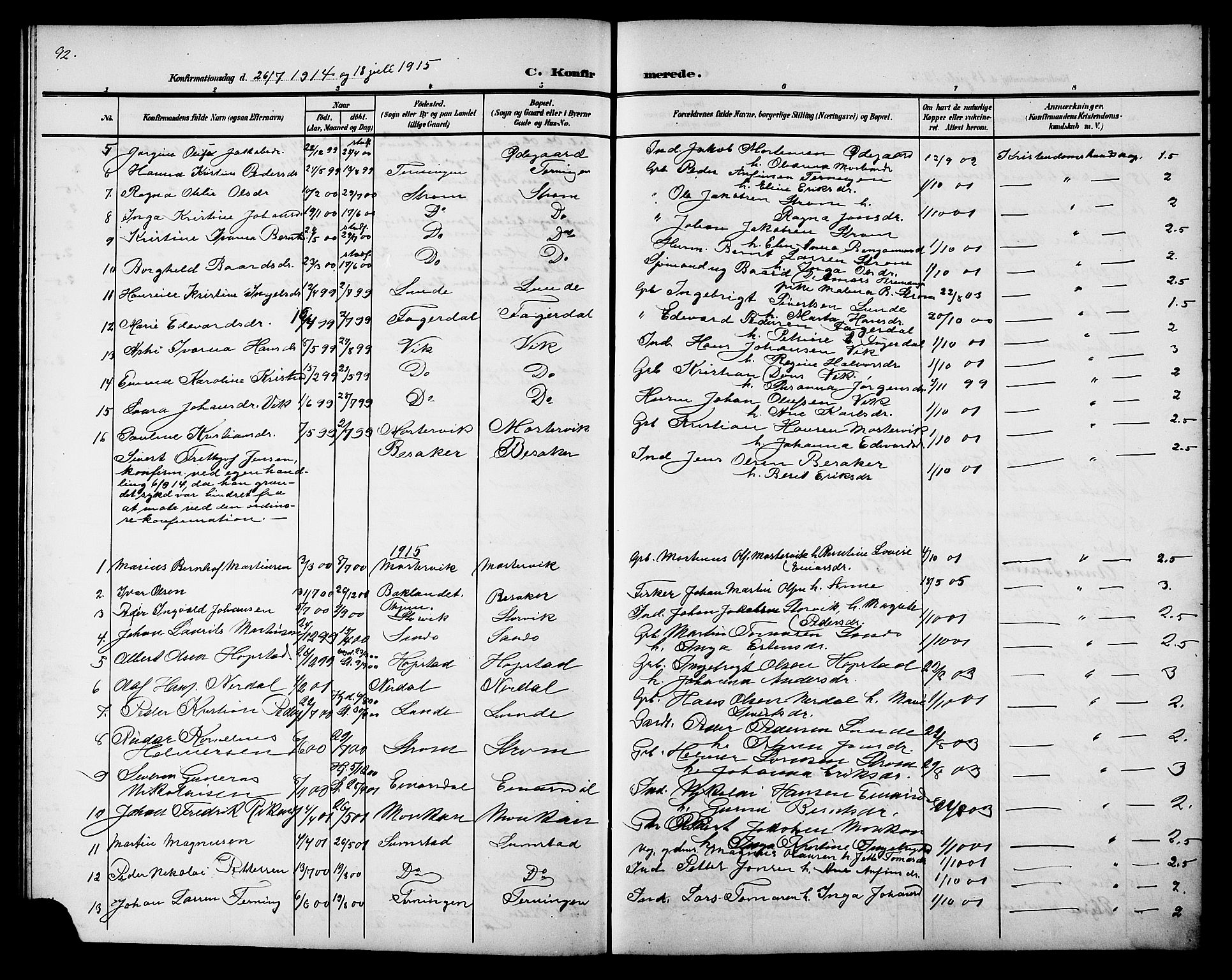 Ministerialprotokoller, klokkerbøker og fødselsregistre - Sør-Trøndelag, AV/SAT-A-1456/657/L0717: Parish register (copy) no. 657C04, 1904-1923, p. 92