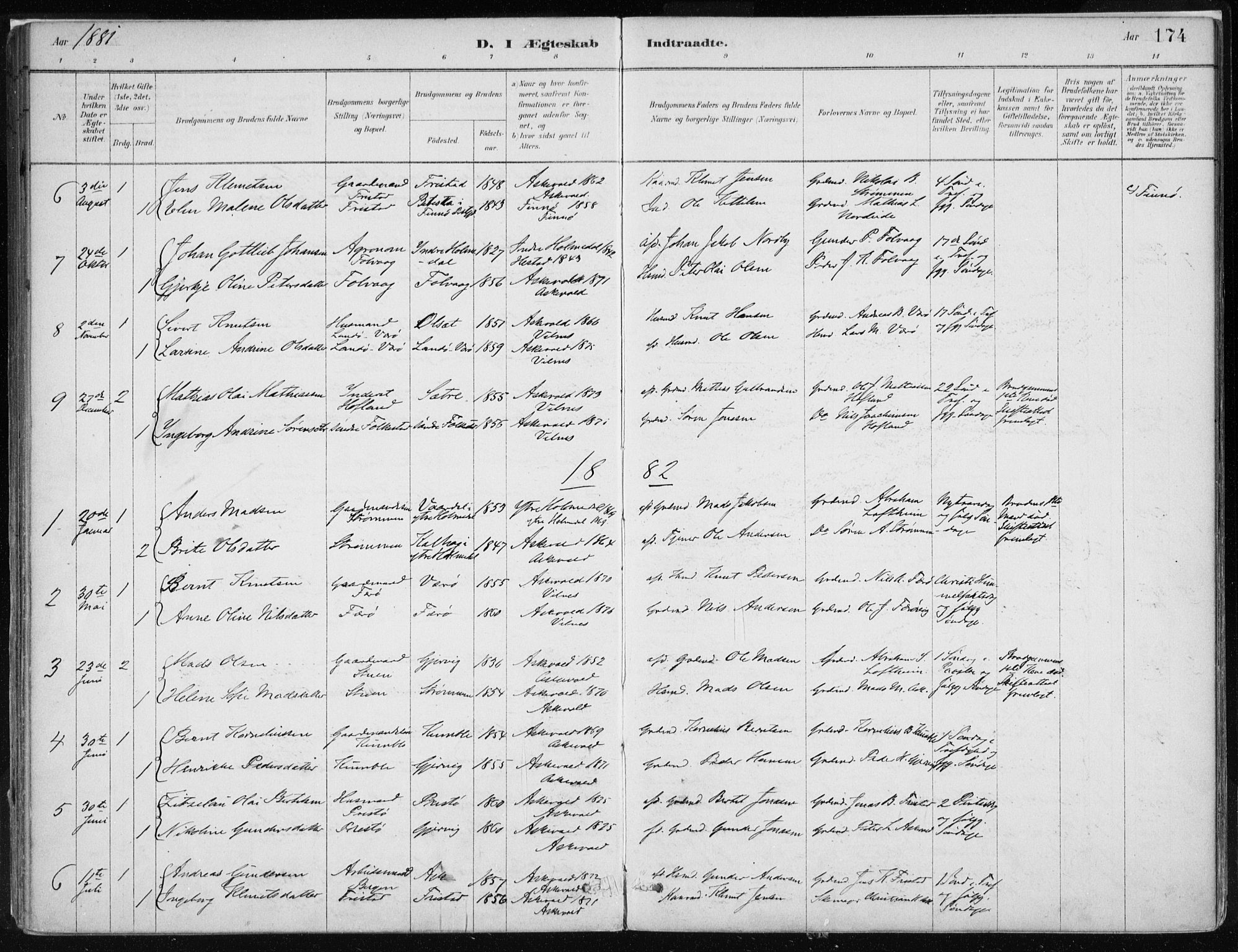 Askvoll sokneprestembete, AV/SAB-A-79501/H/Haa/Haab/L0002: Parish register (official) no. B 2, 1879-1909, p. 174