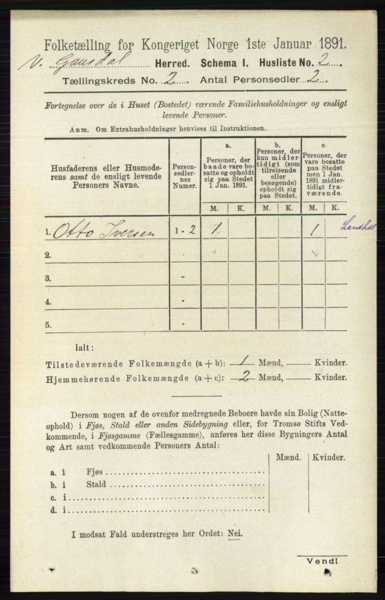 RA, 1891 census for 0523 Vestre Gausdal, 1891, p. 386