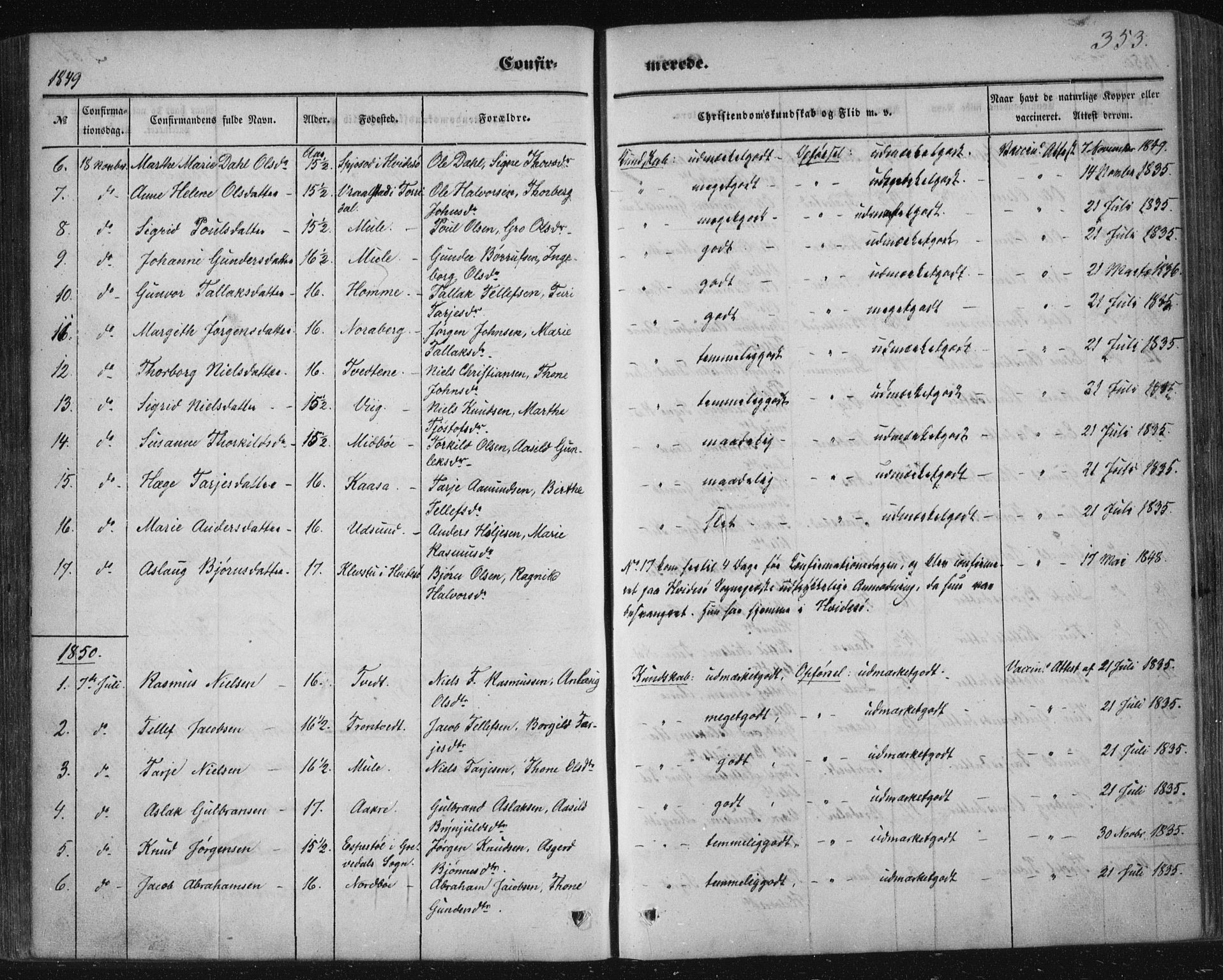 Nissedal kirkebøker, SAKO/A-288/F/Fa/L0003: Parish register (official) no. I 3, 1846-1870, p. 352-353