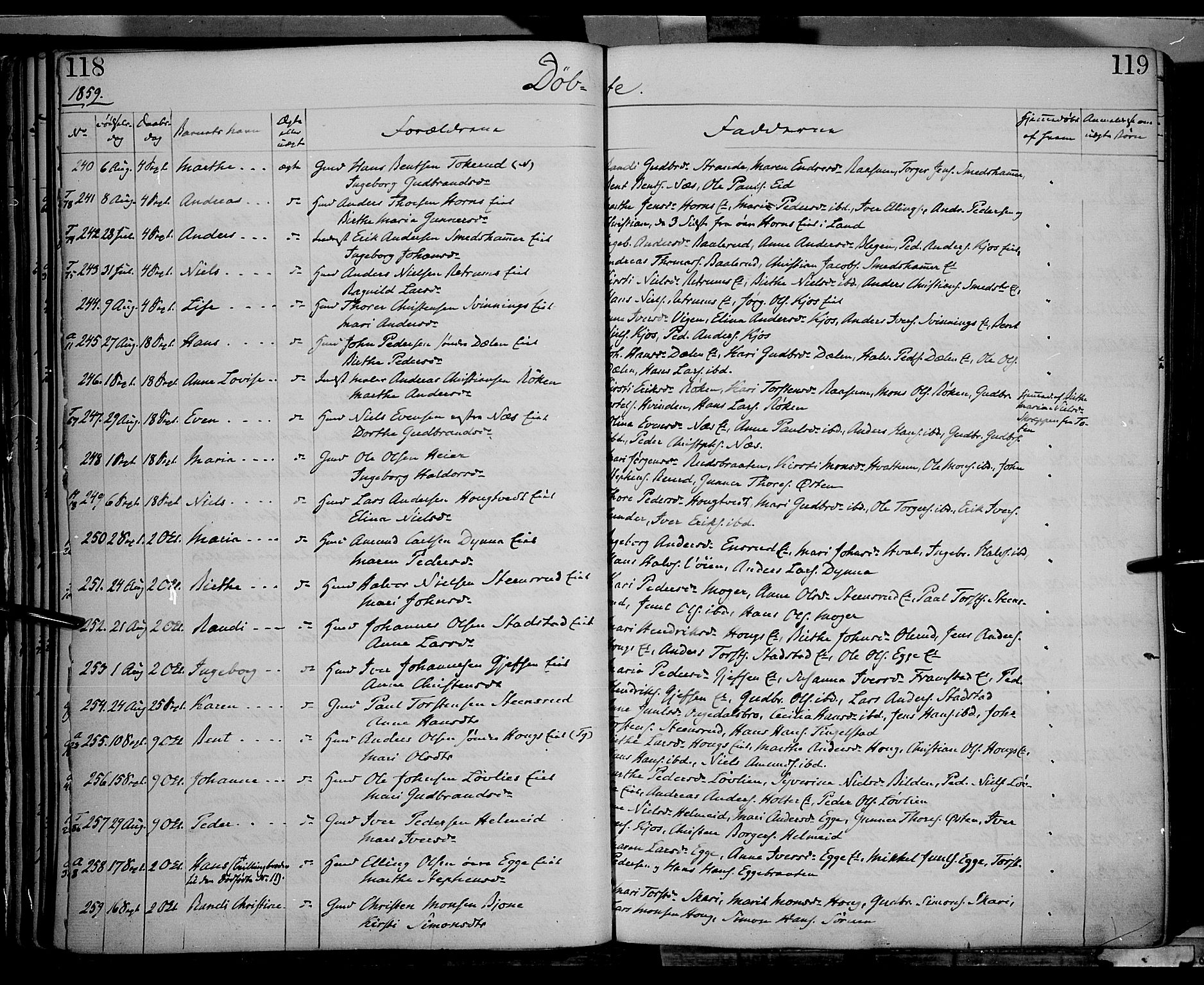 Gran prestekontor, AV/SAH-PREST-112/H/Ha/Haa/L0012: Parish register (official) no. 12, 1856-1874, p. 118-119