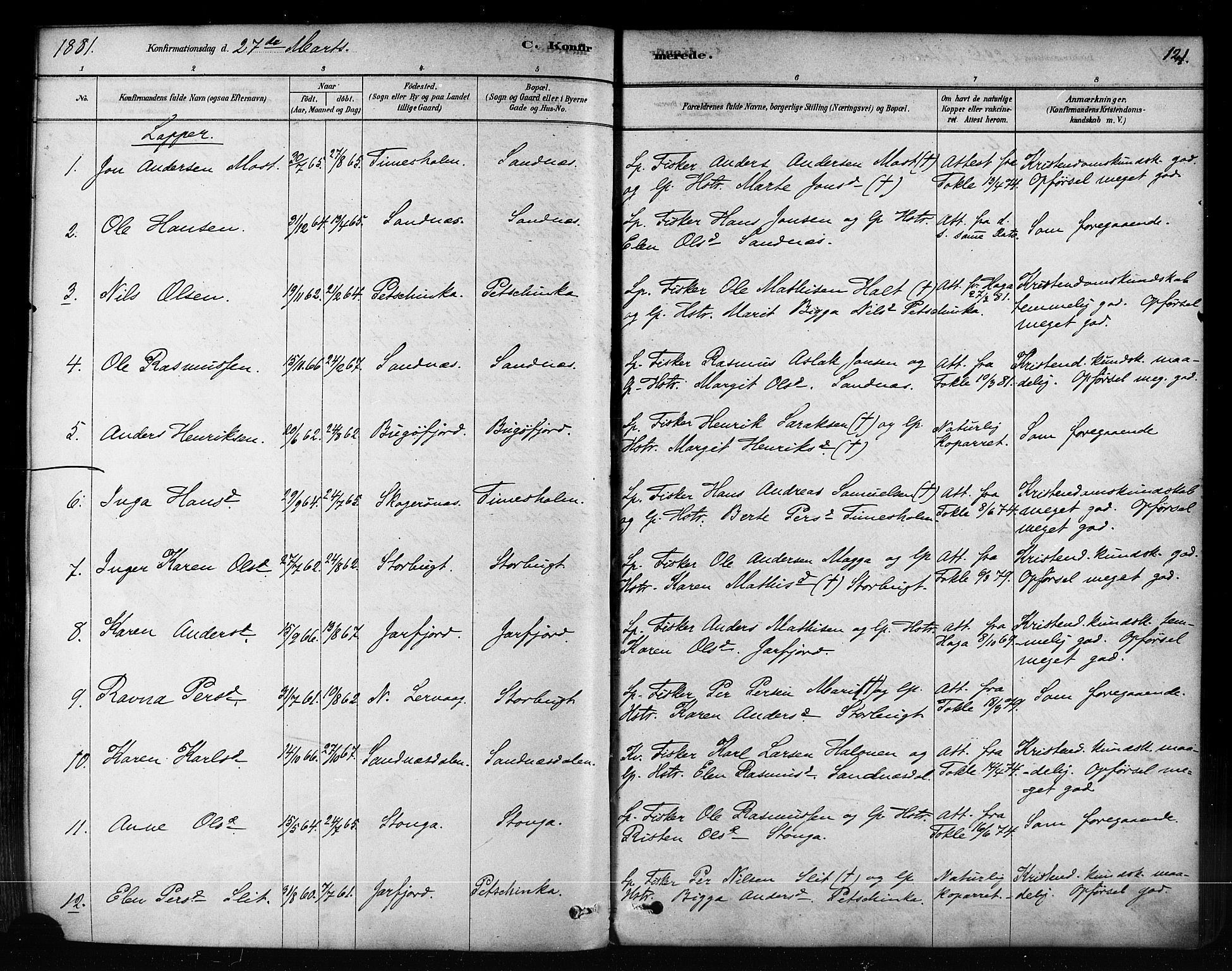Sør-Varanger sokneprestkontor, SATØ/S-1331/H/Ha/L0003kirke: Parish register (official) no. 3, 1878-1891, p. 121
