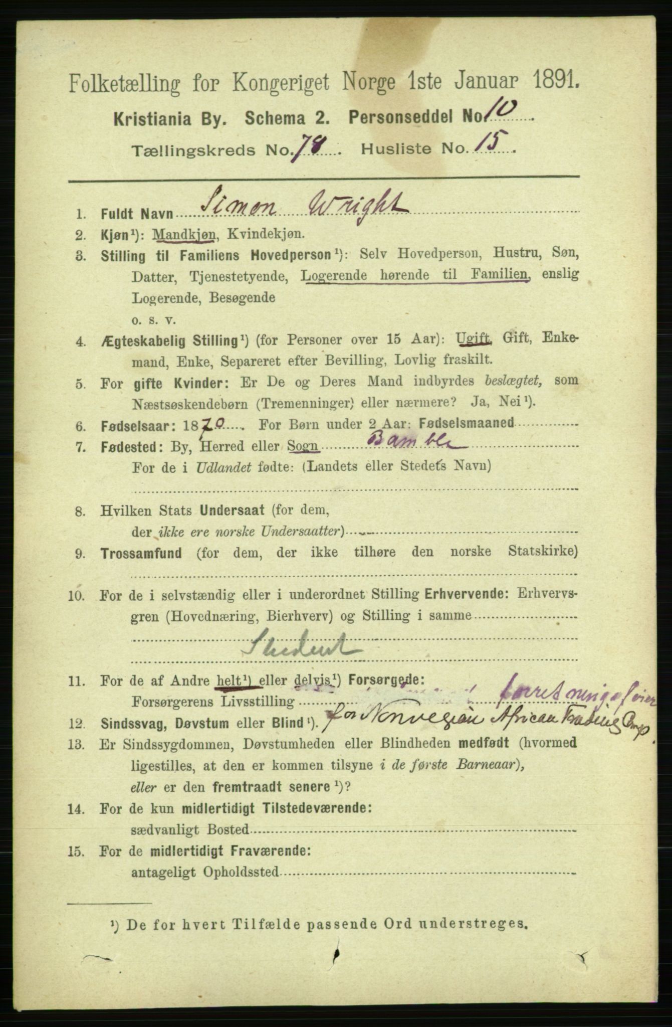 RA, 1891 census for 0301 Kristiania, 1891, p. 41068