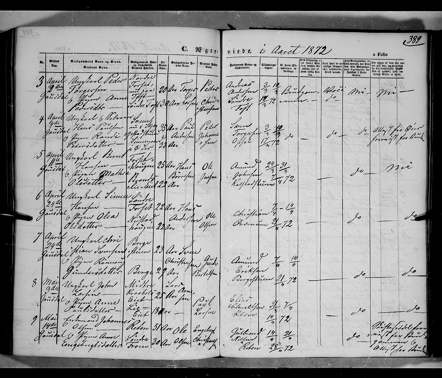 Gausdal prestekontor, SAH/PREST-090/H/Ha/Haa/L0009: Parish register (official) no. 9, 1862-1873, p. 389