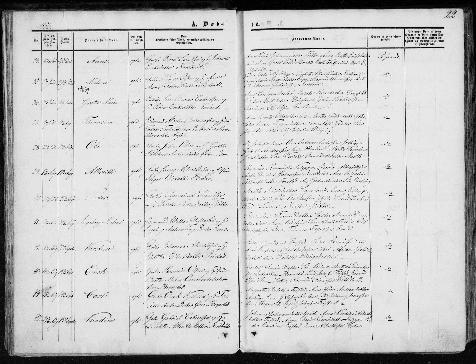 Klepp sokneprestkontor, AV/SAST-A-101803/001/3/30BA/L0005: Parish register (official) no. A 5, 1853-1870, p. 22