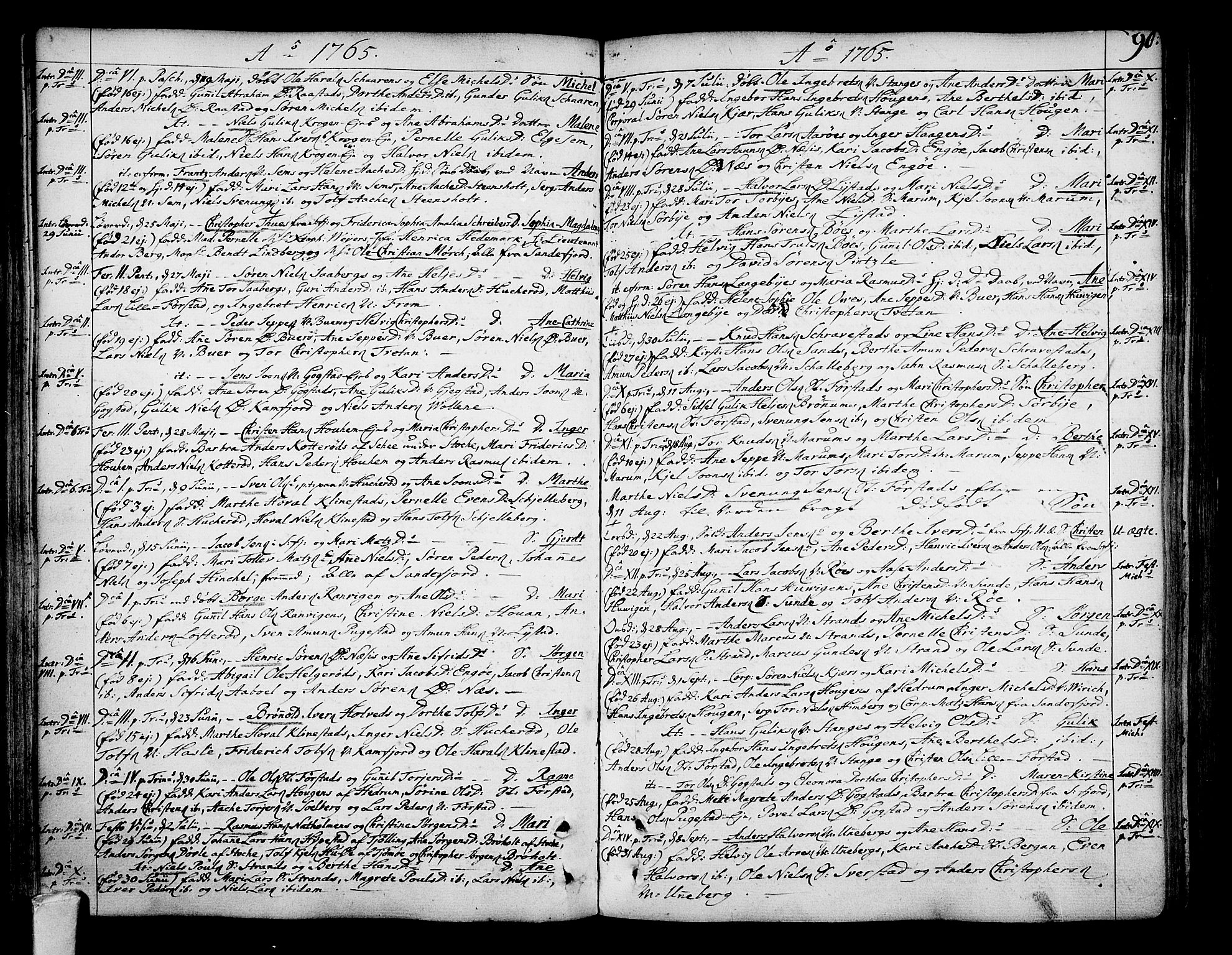 Sandar kirkebøker, SAKO/A-243/F/Fa/L0002: Parish register (official) no. 2, 1733-1788, p. 90