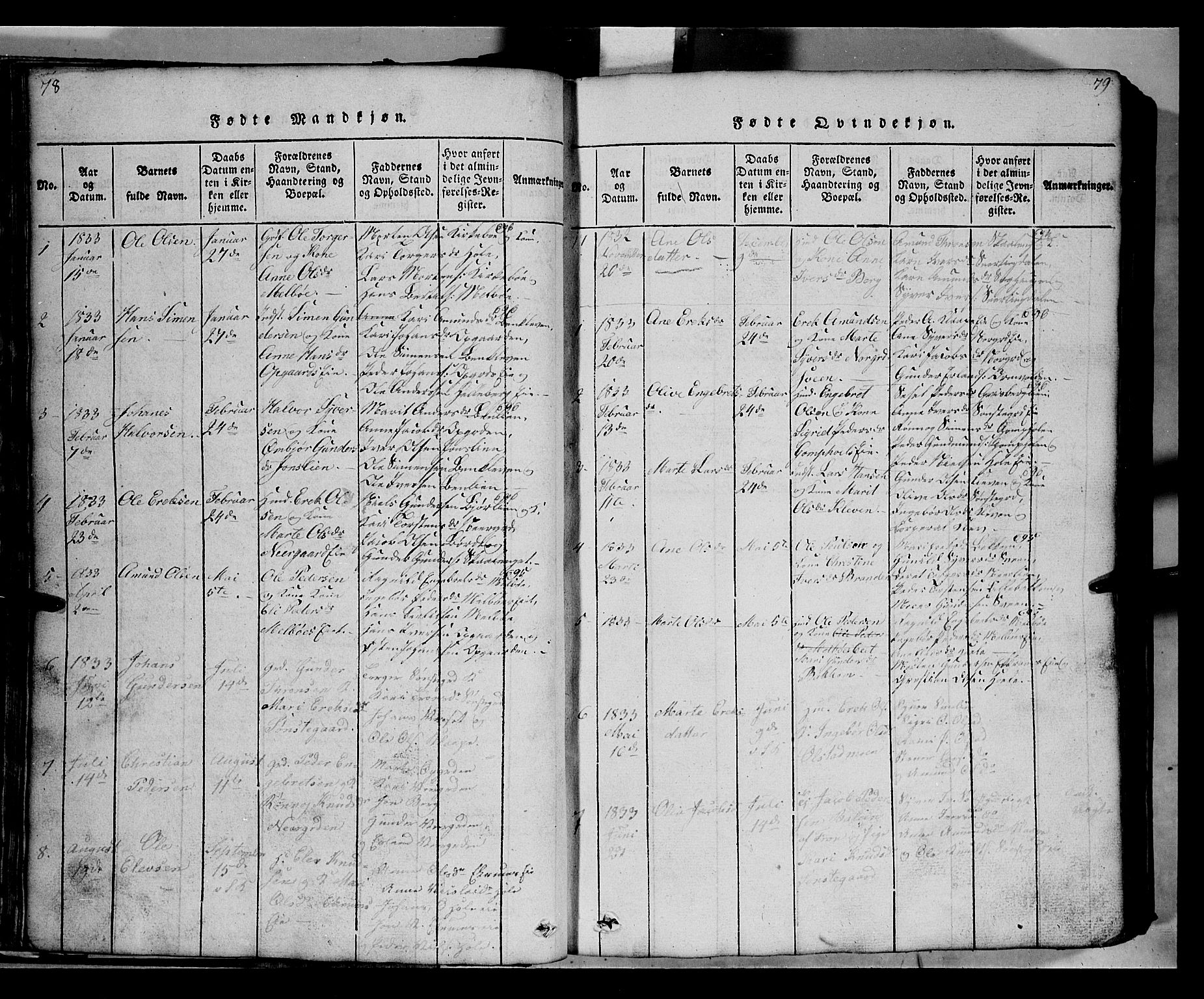 Gausdal prestekontor, SAH/PREST-090/H/Ha/Hab/L0002: Parish register (copy) no. 2, 1818-1874, p. 78-79
