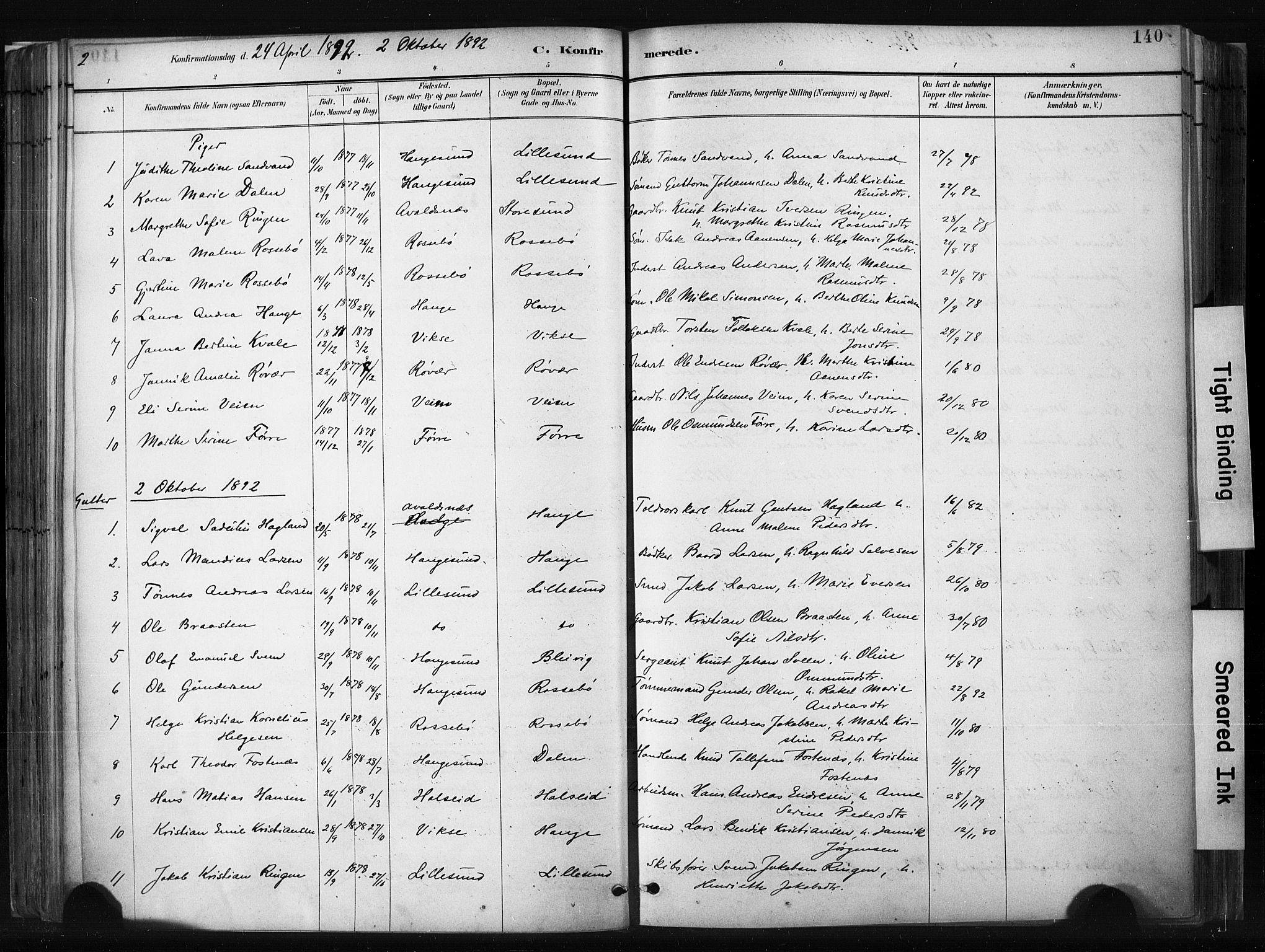 Haugesund sokneprestkontor, AV/SAST-A -101863/H/Ha/Haa/L0004: Parish register (official) no. A 4, 1886-1908, p. 140