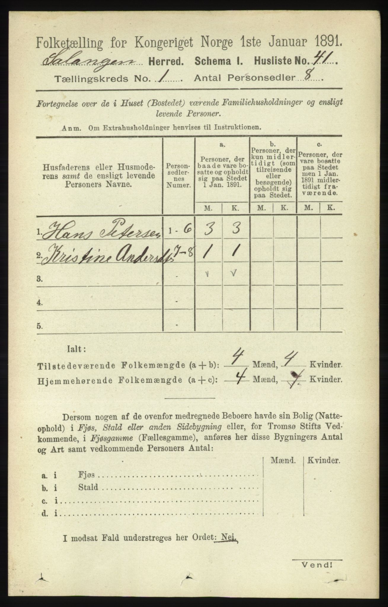 RA, 1891 census for 1921 Salangen, 1891, p. 54