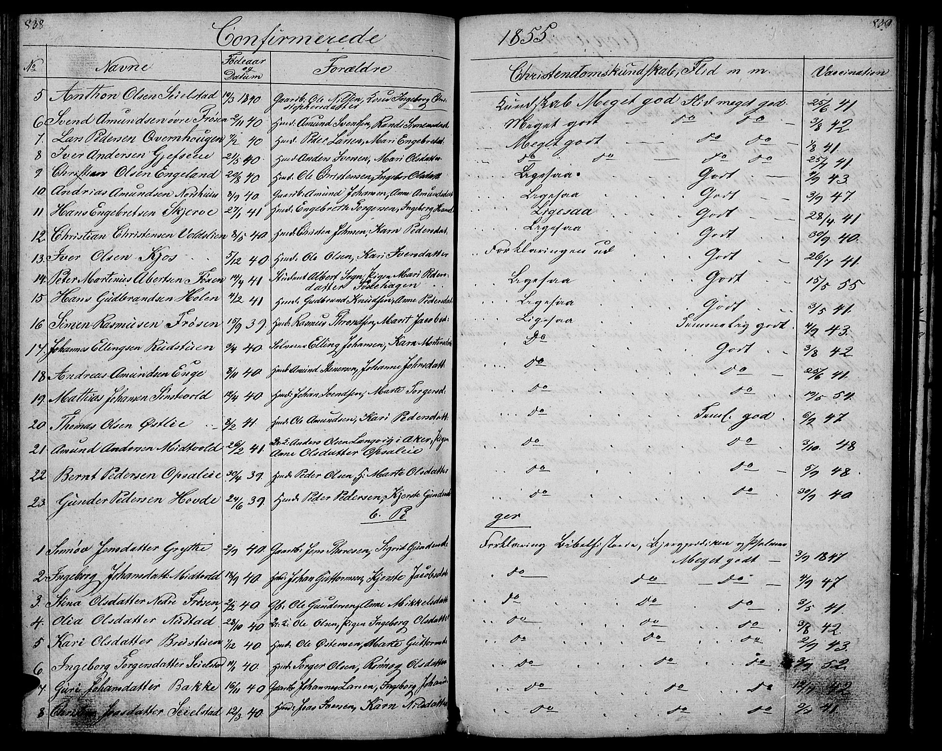 Gausdal prestekontor, SAH/PREST-090/H/Ha/Hab/L0004: Parish register (copy) no. 4, 1835-1870, p. 838-839