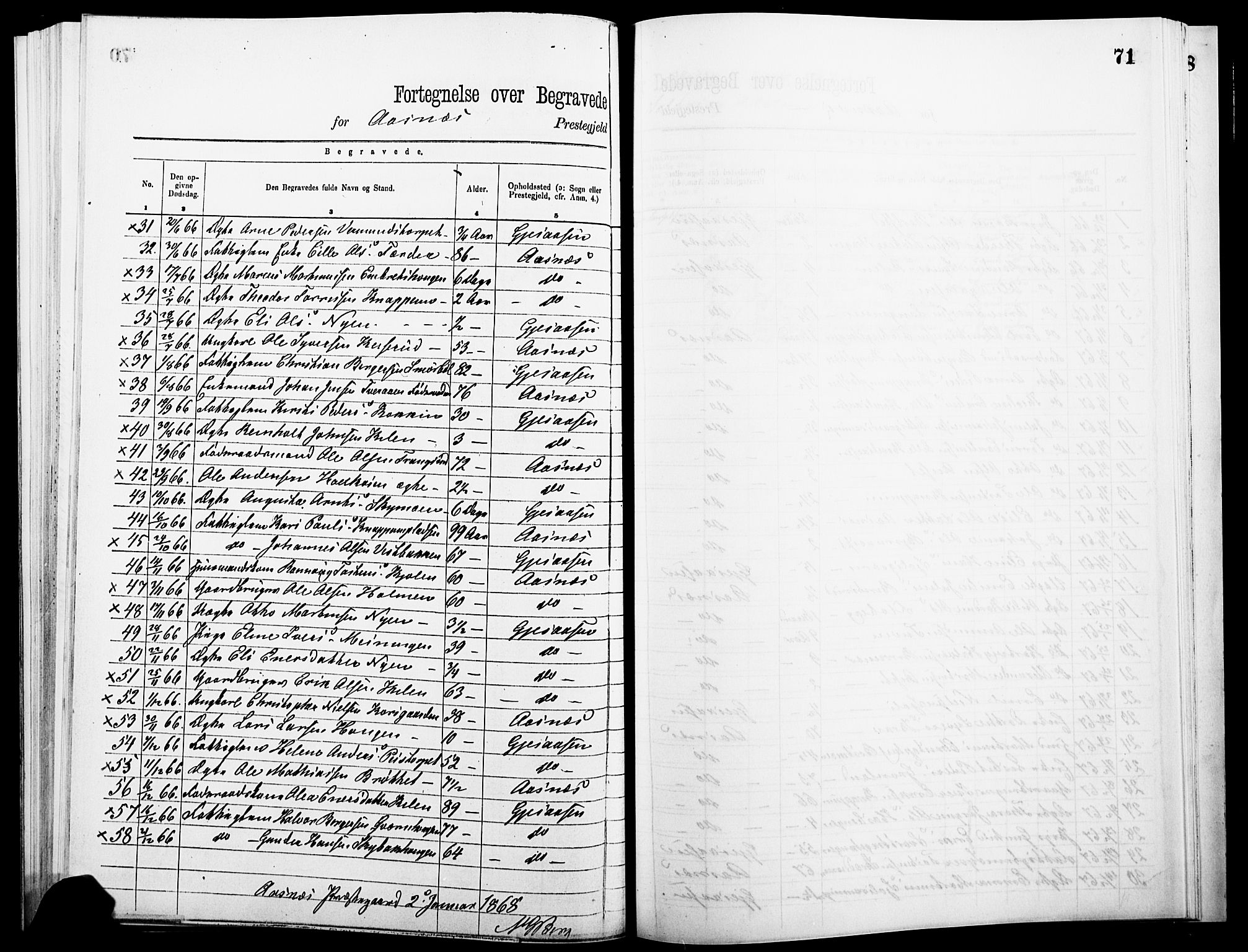 Åsnes prestekontor, AV/SAH-PREST-042/H/Ha/Haa/L0000A: Parish register (official), 1866-1872, p. 71