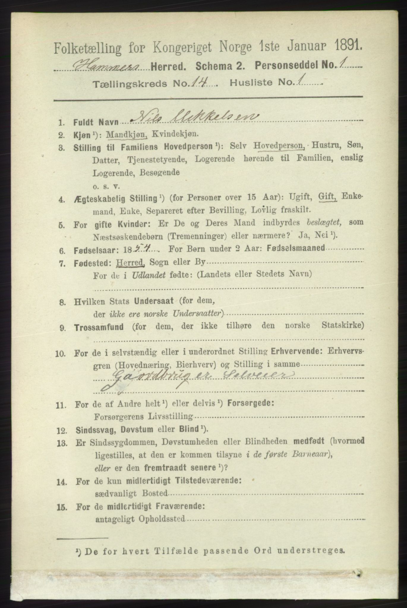 RA, 1891 census for 1254 Hamre, 1891, p. 4389