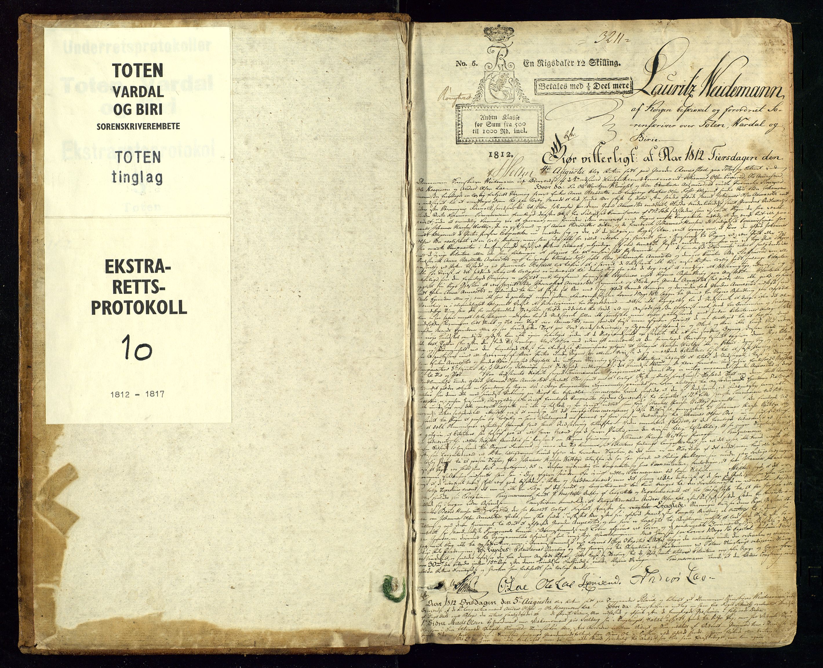 Toten tingrett, SAH/TING-006/G/Gc/Gca/L0010: Ekstrarettsprotokoll - Toten, 1812-1817, p. 1