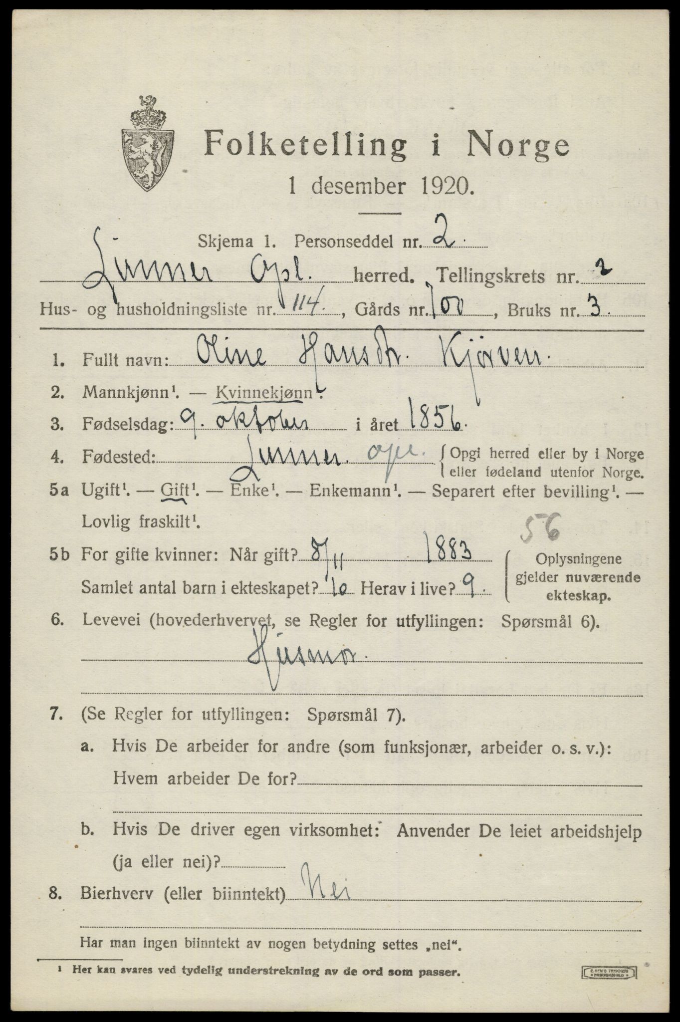 SAH, 1920 census for Lunner, 1920, p. 4403