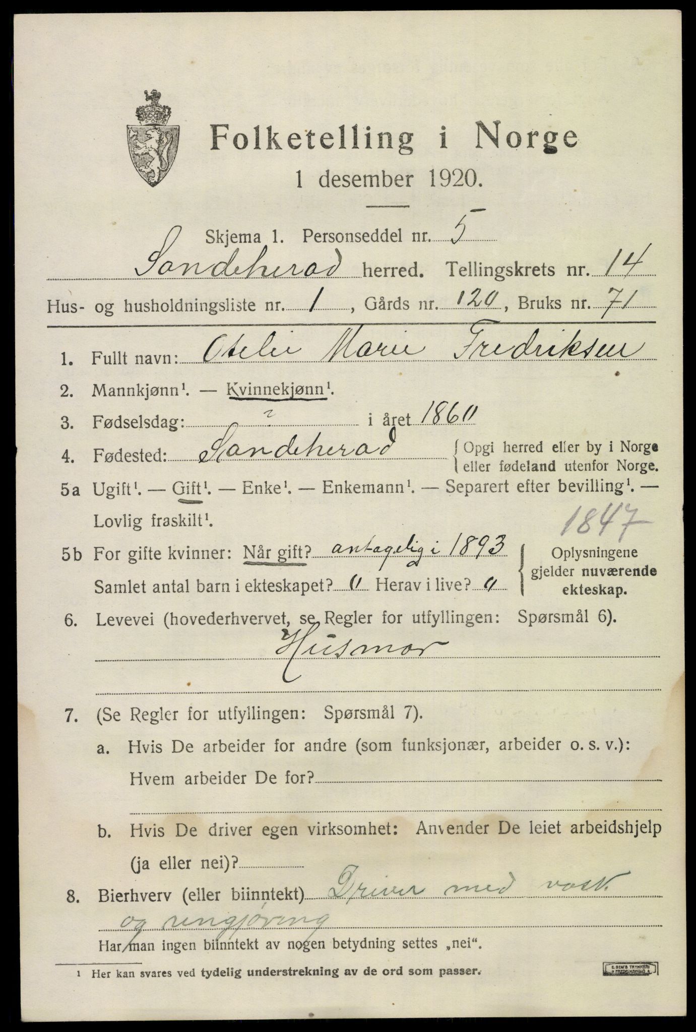 SAKO, 1920 census for Sandeherred, 1920, p. 20182
