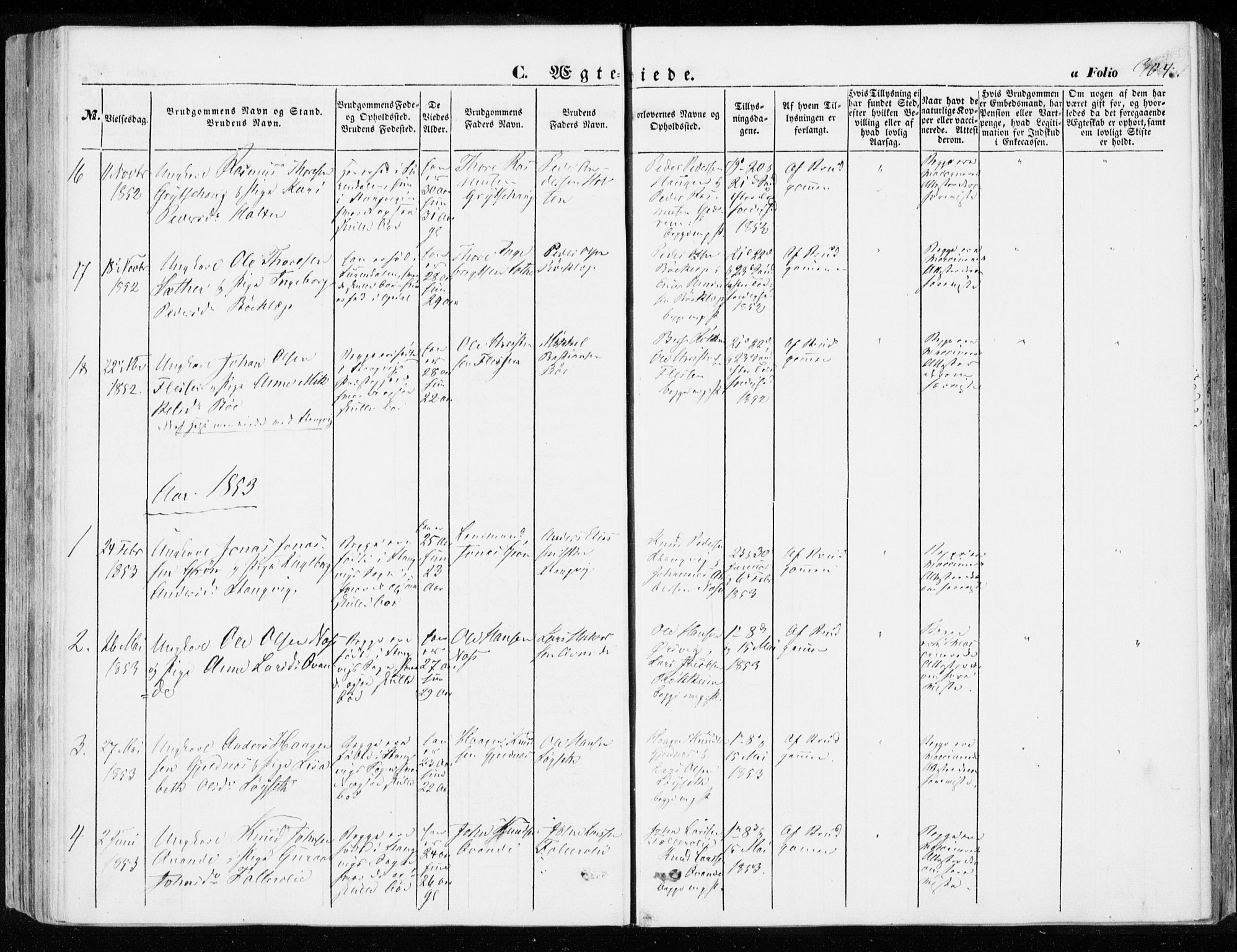 Ministerialprotokoller, klokkerbøker og fødselsregistre - Møre og Romsdal, SAT/A-1454/592/L1026: Parish register (official) no. 592A04, 1849-1867, p. 304