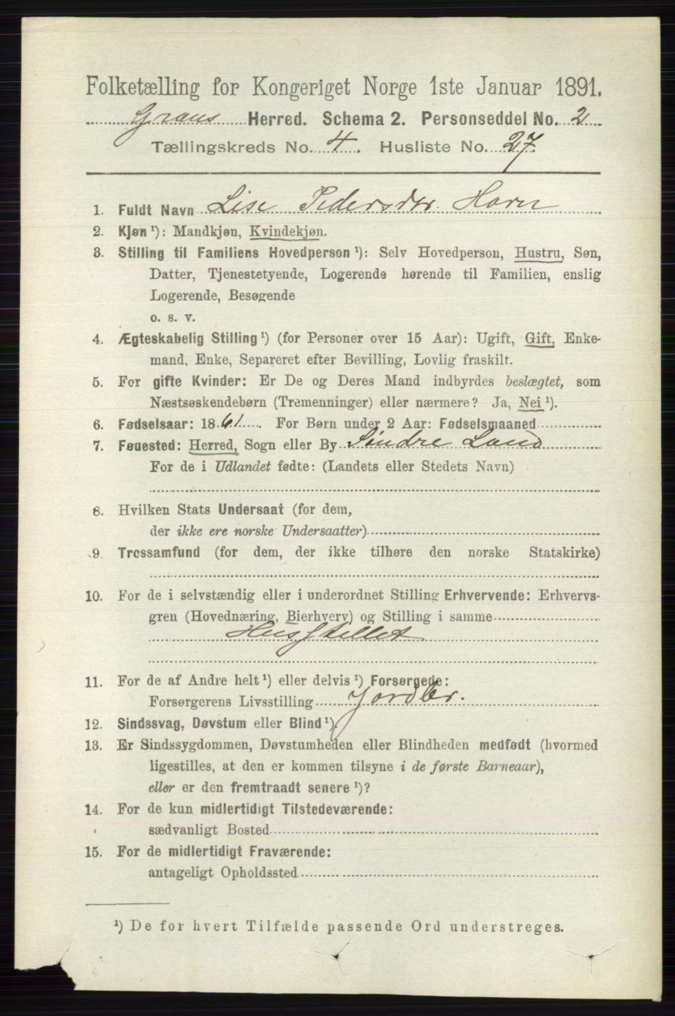 RA, 1891 census for 0534 Gran, 1891, p. 1326