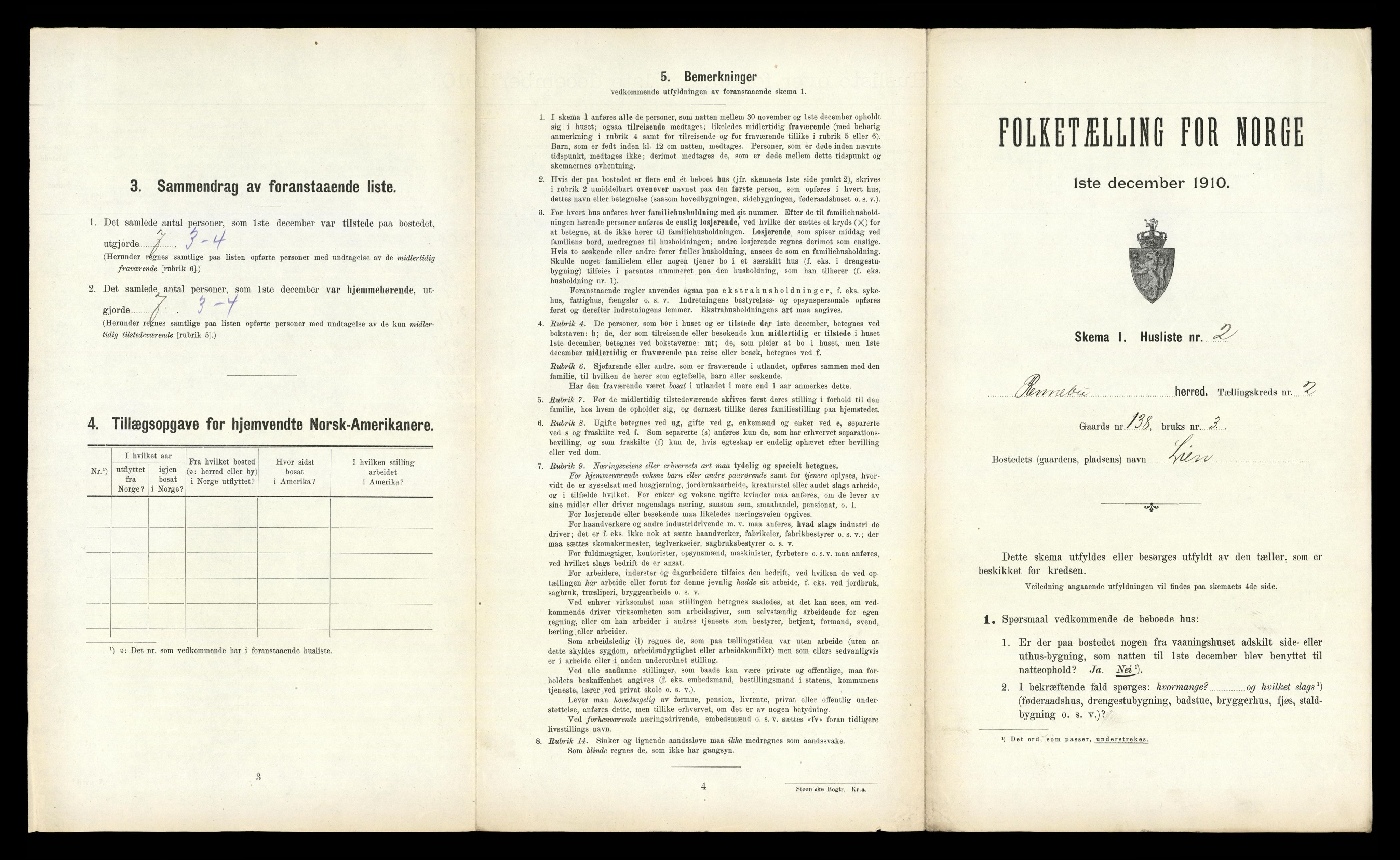 RA, 1910 census for Rennebu, 1910, p. 186