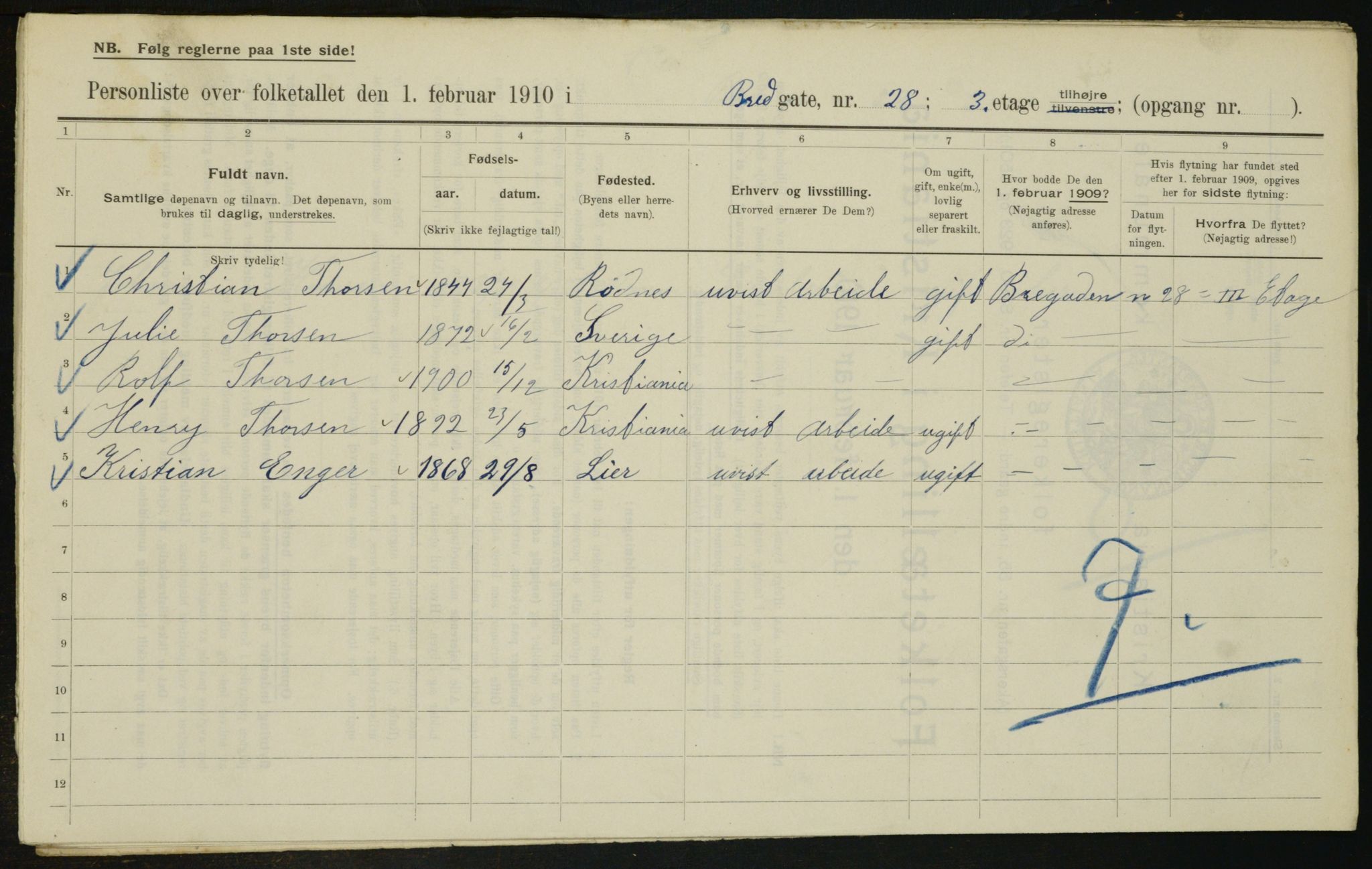 OBA, Municipal Census 1910 for Kristiania, 1910, p. 8332