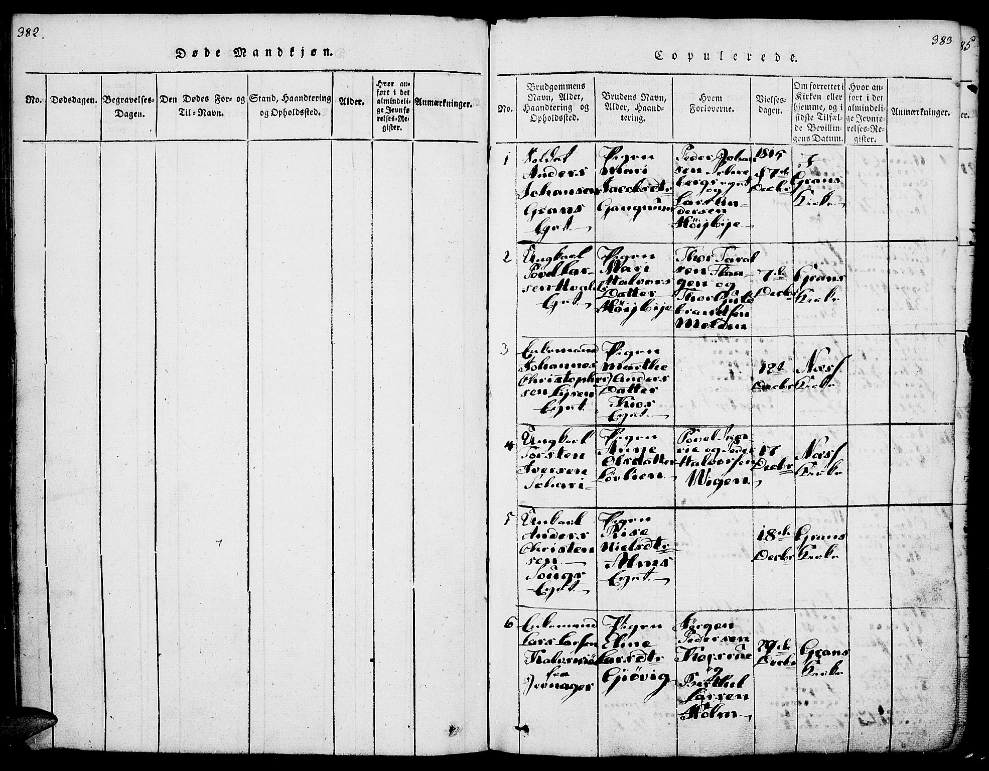 Gran prestekontor, AV/SAH-PREST-112/H/Ha/Haa/L0009: Parish register (official) no. 9, 1815-1824, p. 382-383