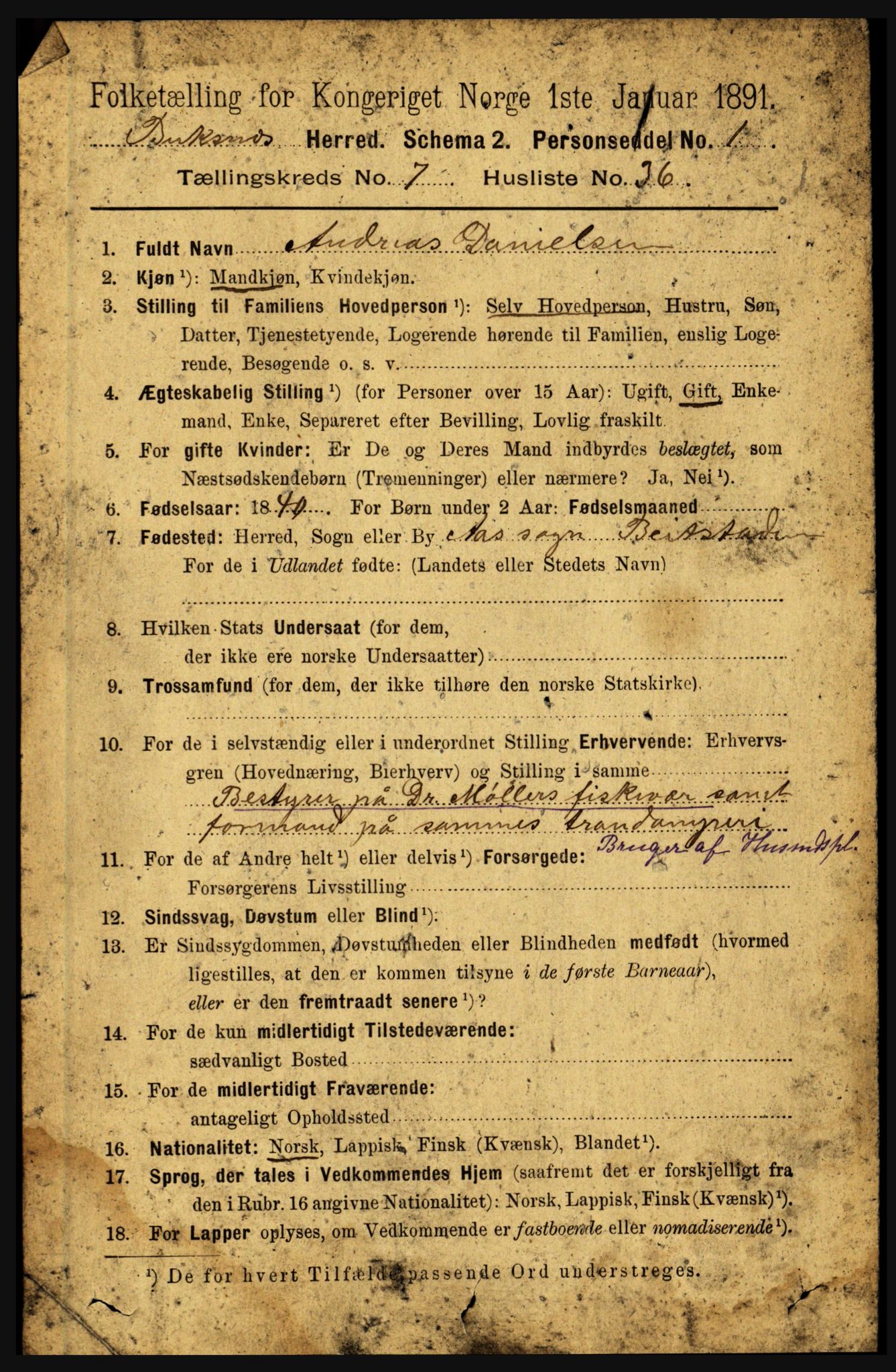 RA, 1891 census for 1860 Buksnes, 1891, p. 5215