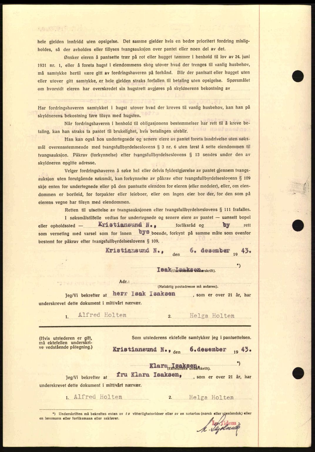 Kristiansund byfogd, SAT/A-4587/A/27: Mortgage book no. 37-38, 1943-1945, Diary no: : 1023/1943