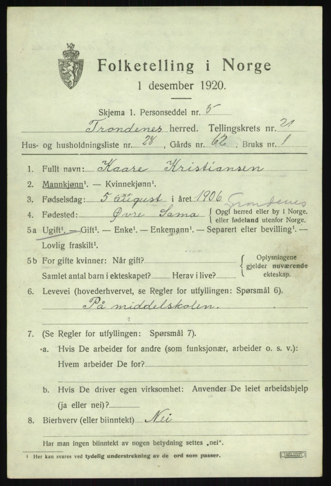SATØ, 1920 census for Trondenes, 1920, p. 16782