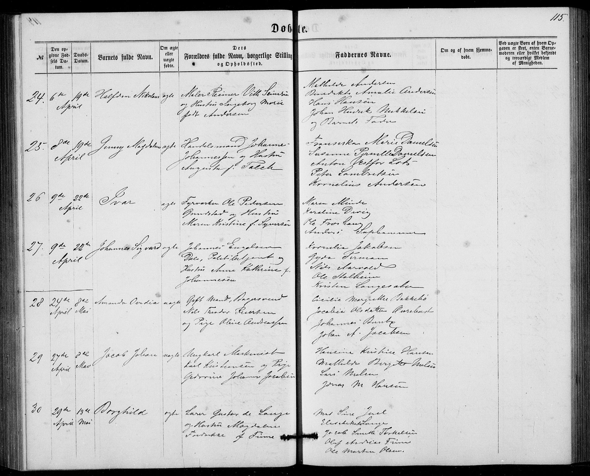 Fødselsstiftelsens sokneprestembete, ført av overlegen*, SAB/-: Parish register (official) no. A 1, 1863-1883, p. 115