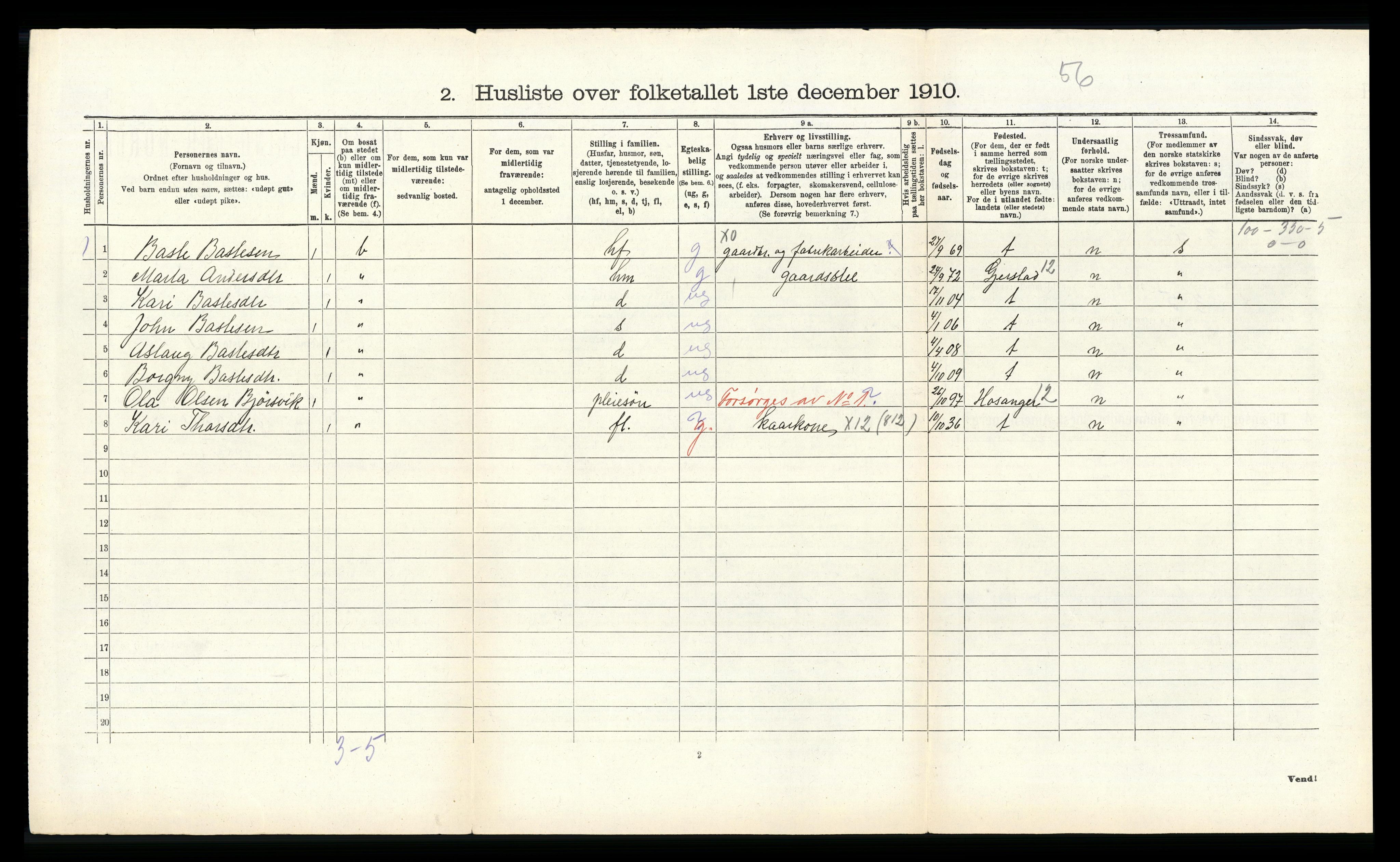 RA, 1910 census for Hamre, 1910, p. 653