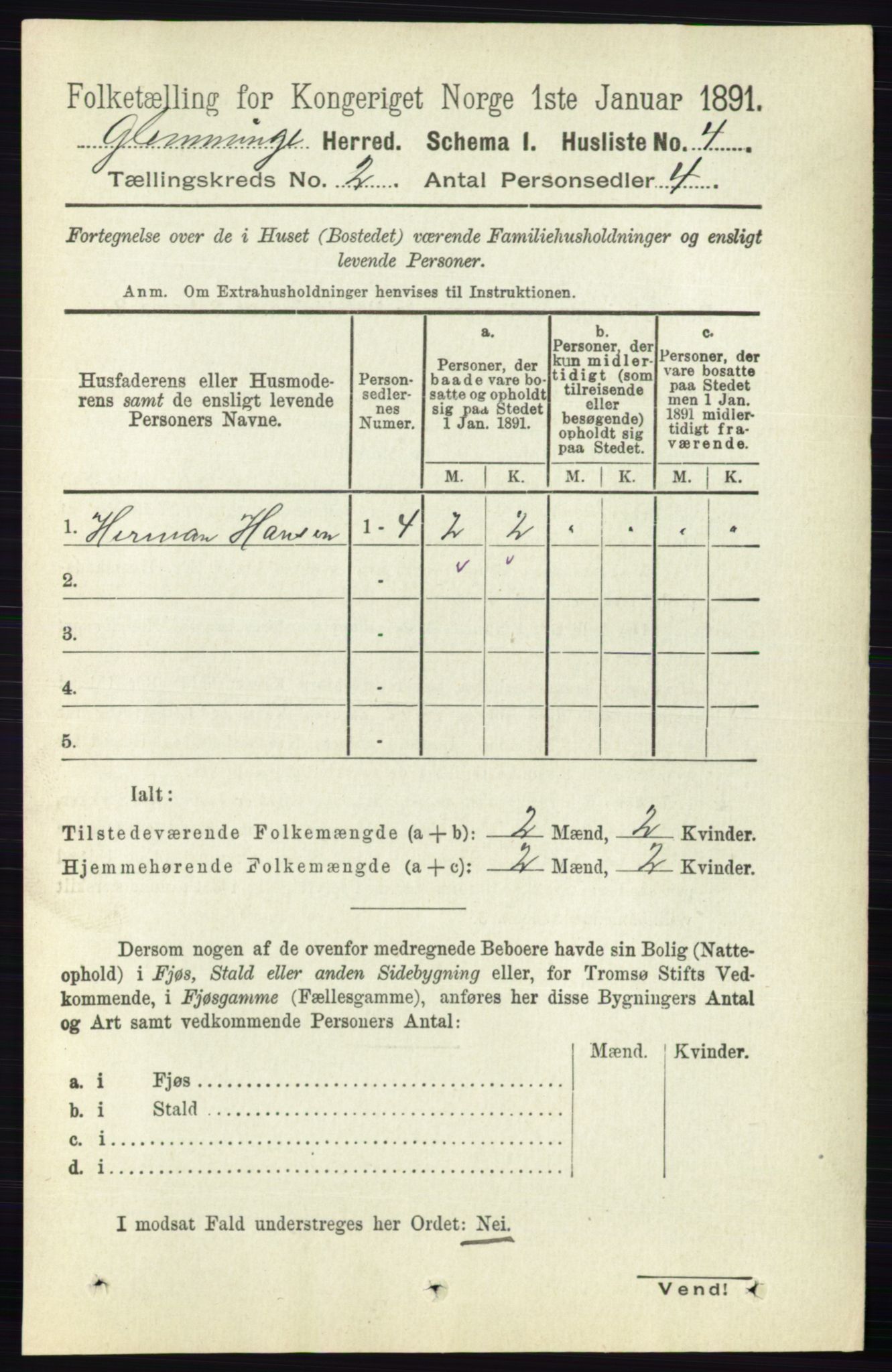 RA, 1891 census for 0132 Glemmen, 1891, p. 406