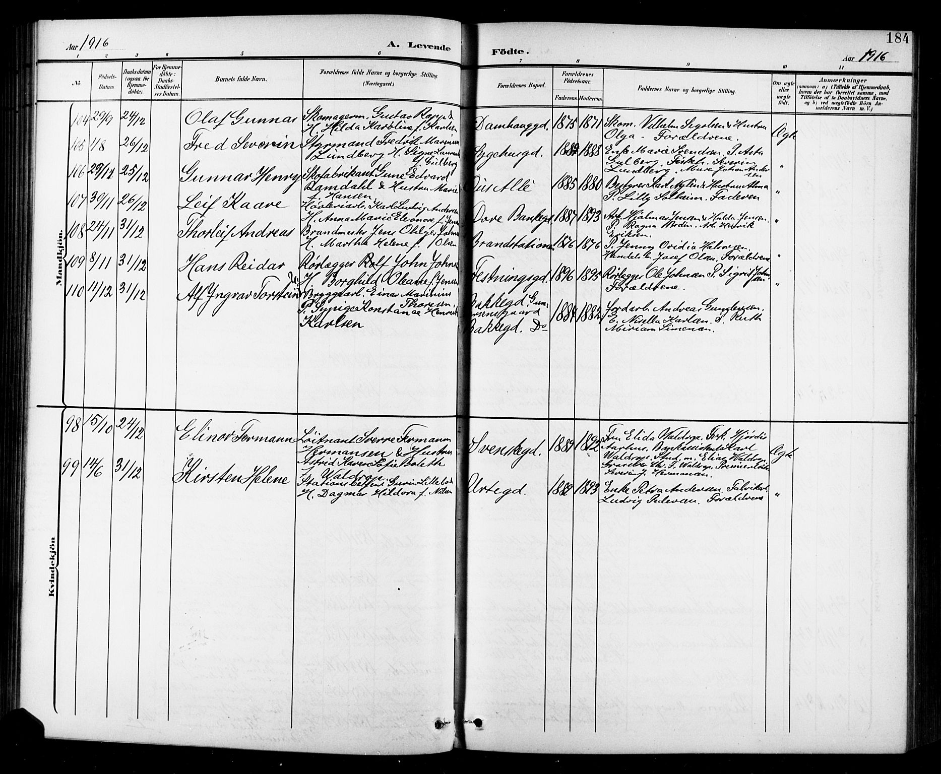 Halden prestekontor Kirkebøker, AV/SAO-A-10909/G/Ga/L0010: Parish register (copy) no. 10, 1900-1923, p. 184