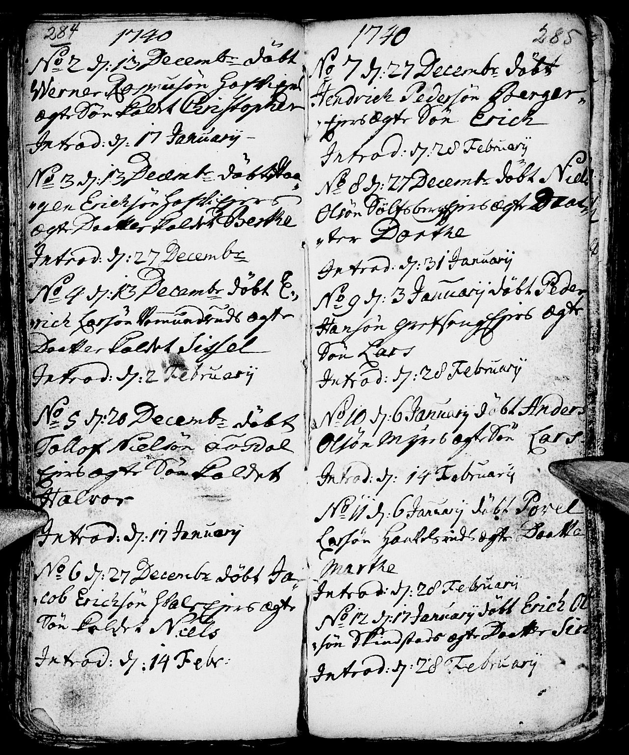 Nes prestekontor, Hedmark, AV/SAH-PREST-020/L/La/L0001: Parish register (copy) no. 1, 1663-1784, p. 284-285