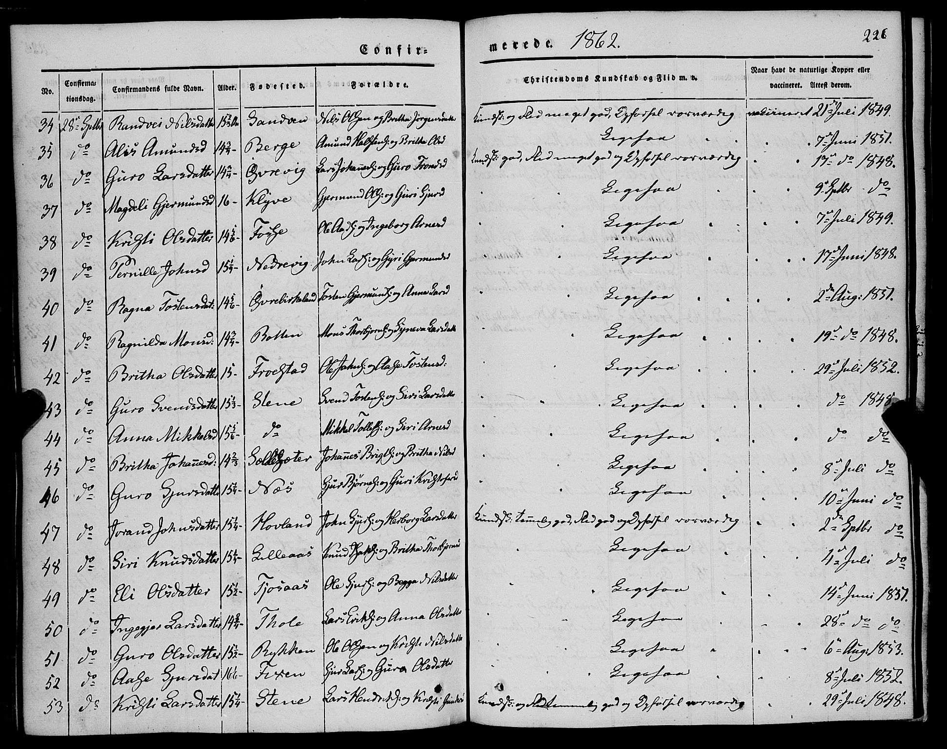 Kvam sokneprestembete, AV/SAB-A-76201/H/Haa: Parish register (official) no. A 8, 1844-1863, p. 226