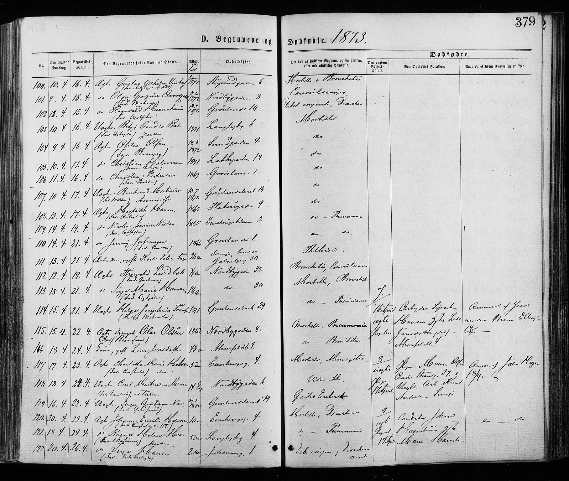 Grønland prestekontor Kirkebøker, AV/SAO-A-10848/F/Fa/L0005: Parish register (official) no. 5, 1869-1880, p. 379