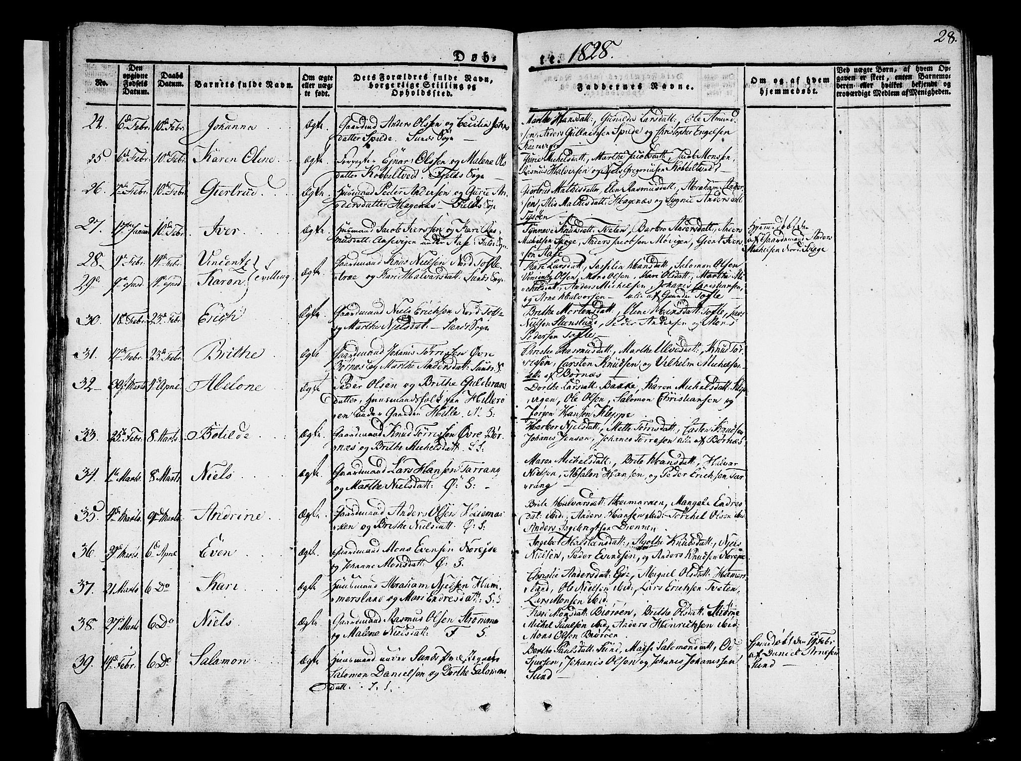 Sund sokneprestembete, AV/SAB-A-99930: Parish register (official) no. A 12, 1825-1835, p. 28