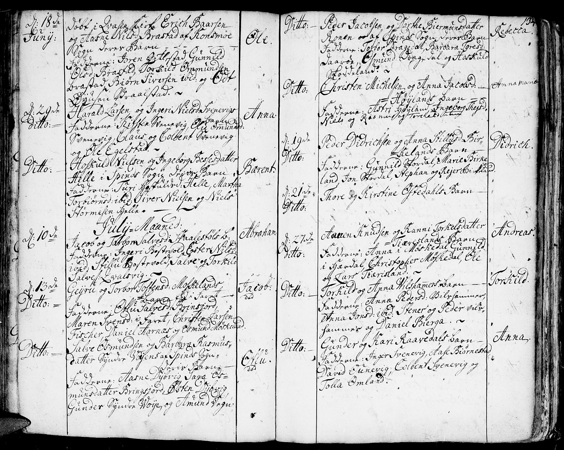 Lyngdal sokneprestkontor, AV/SAK-1111-0029/F/Fa/Fac/L0001: Parish register (official) no. A 1, 1727-1779, p. 134