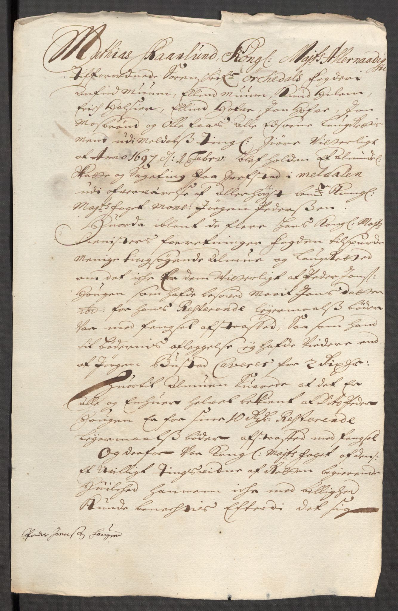 Rentekammeret inntil 1814, Reviderte regnskaper, Fogderegnskap, RA/EA-4092/R60/L3946: Fogderegnskap Orkdal og Gauldal, 1696, p. 202