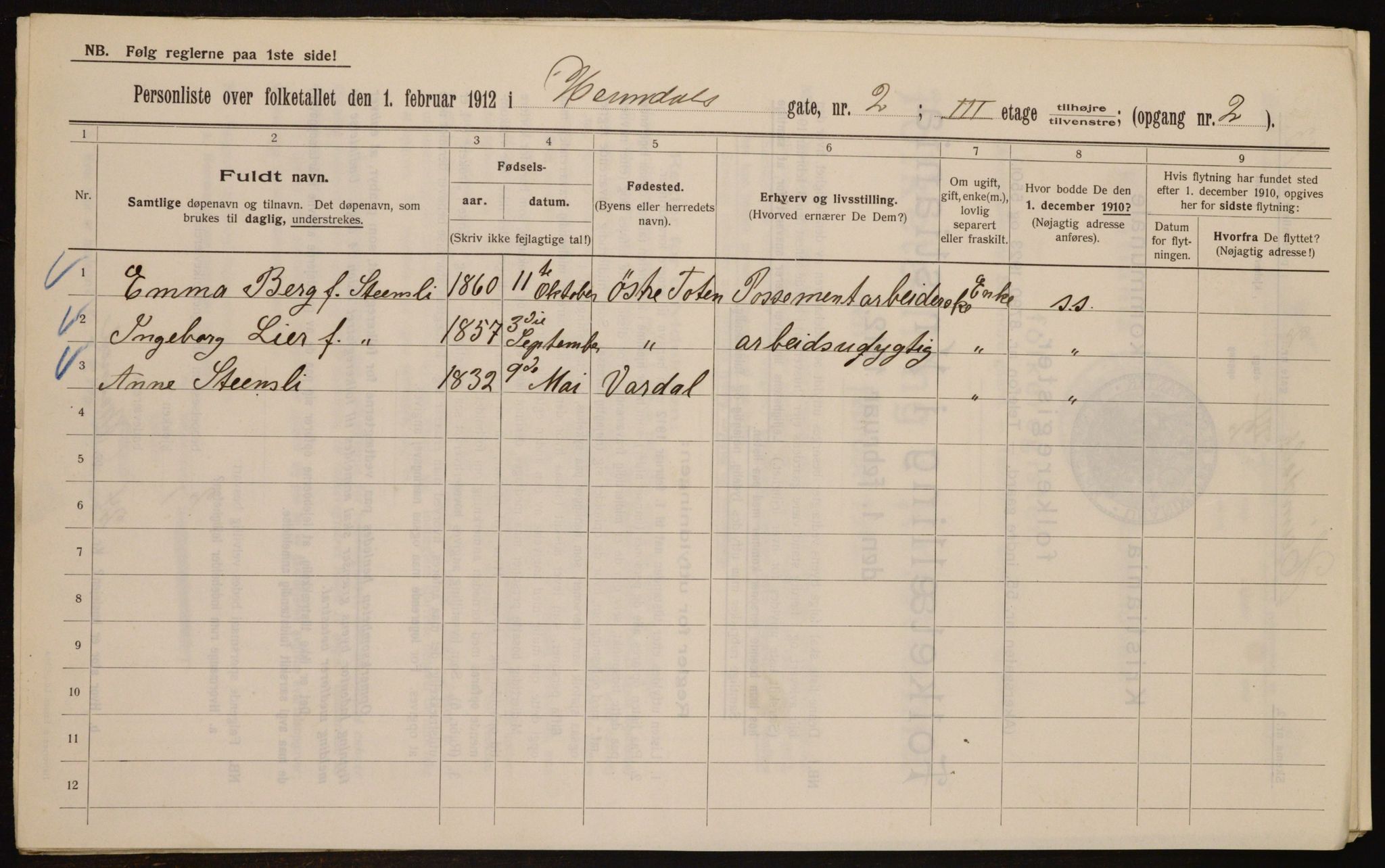 OBA, Municipal Census 1912 for Kristiania, 1912, p. 36978