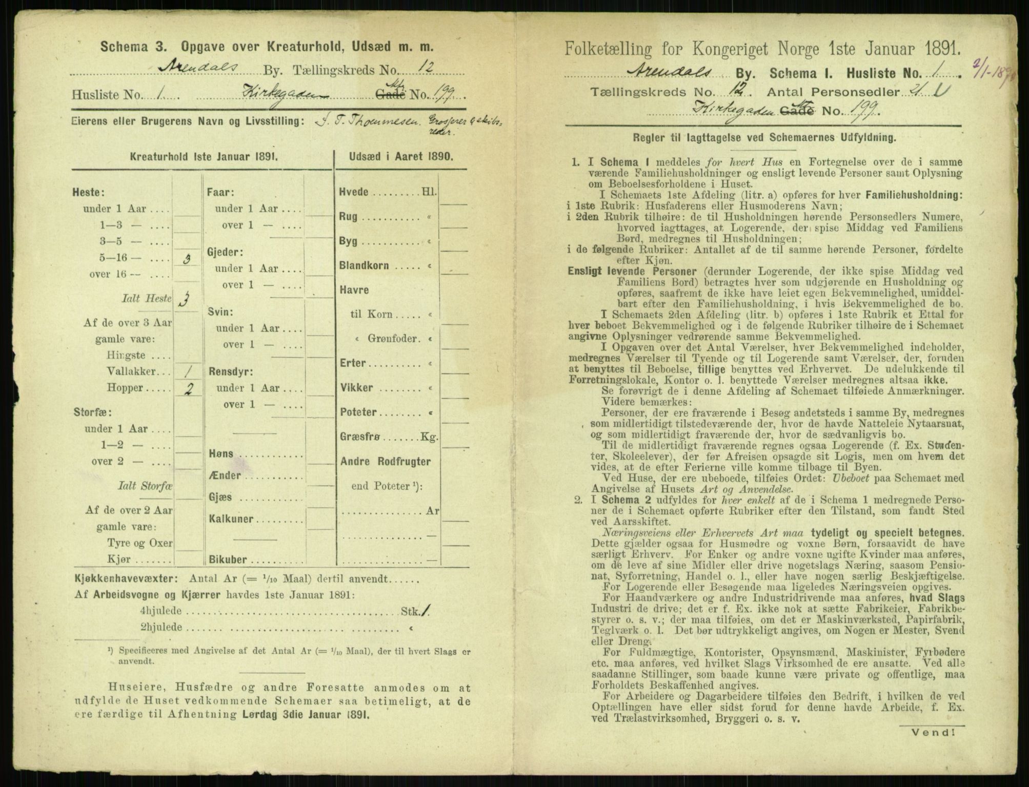 RA, 1891 census for 0903 Arendal, 1891, p. 638