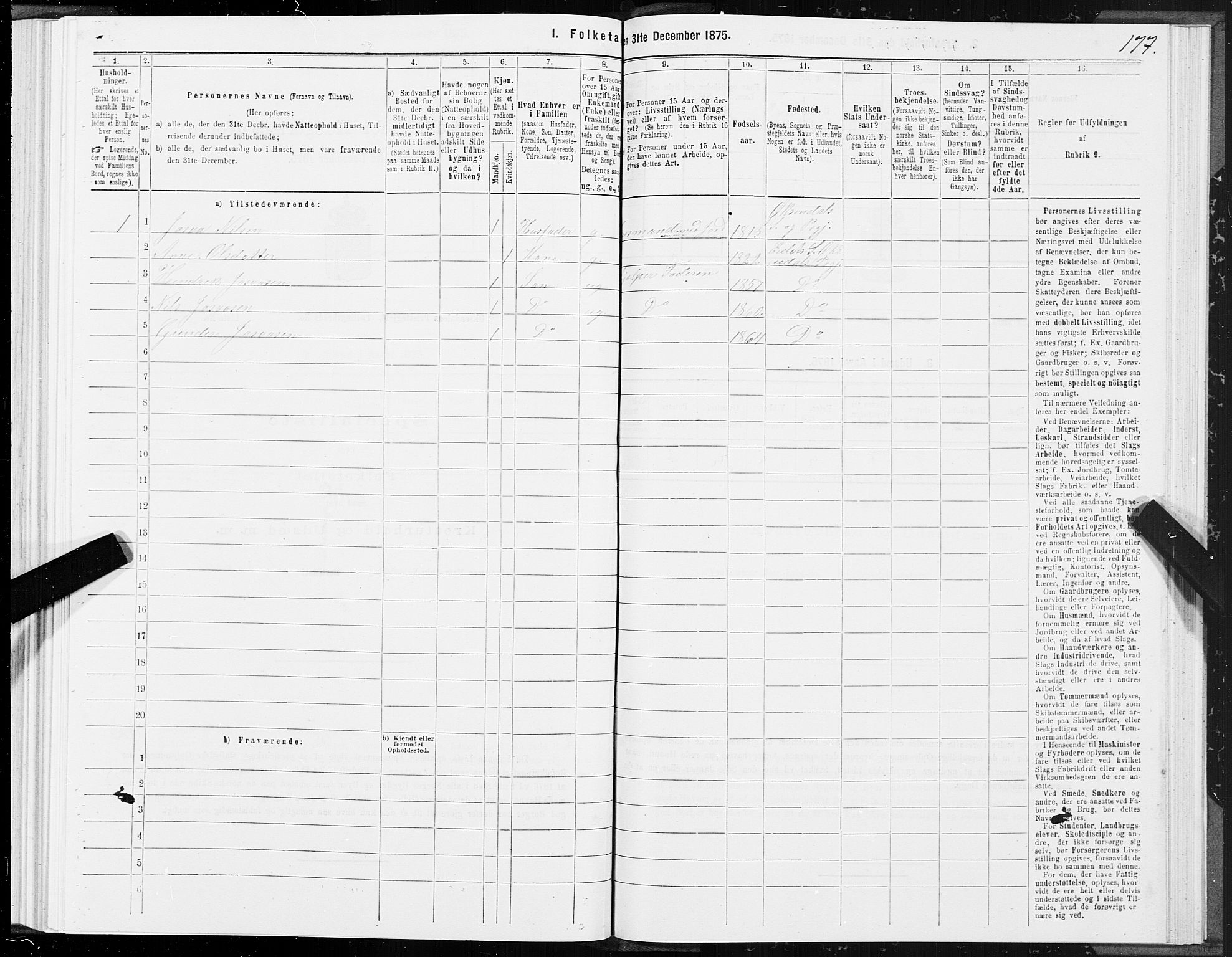 SAT, 1875 census for 1561P Øksendal, 1875, p. 2177